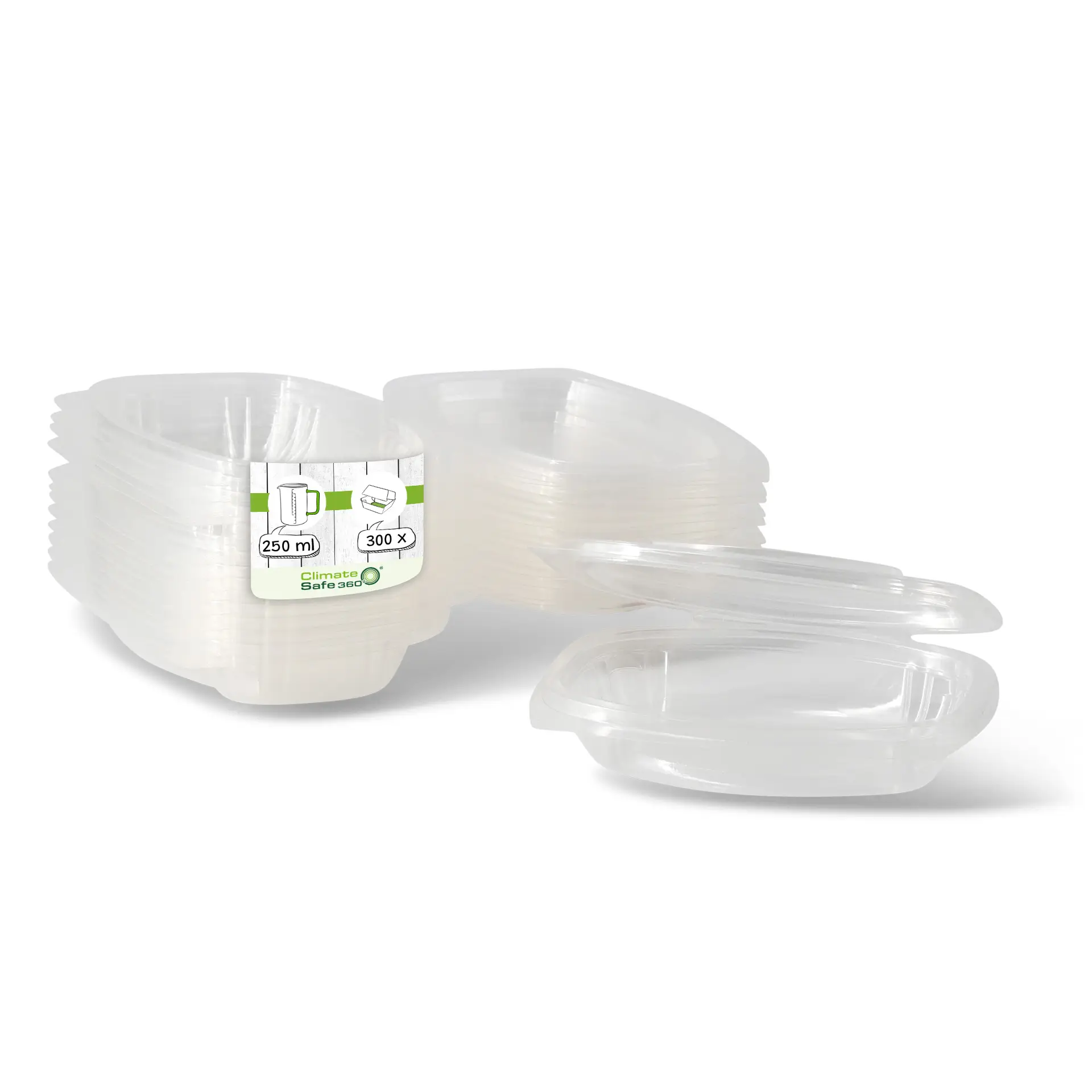 Barquette avec couvercle charnière en PLA, 250 ml