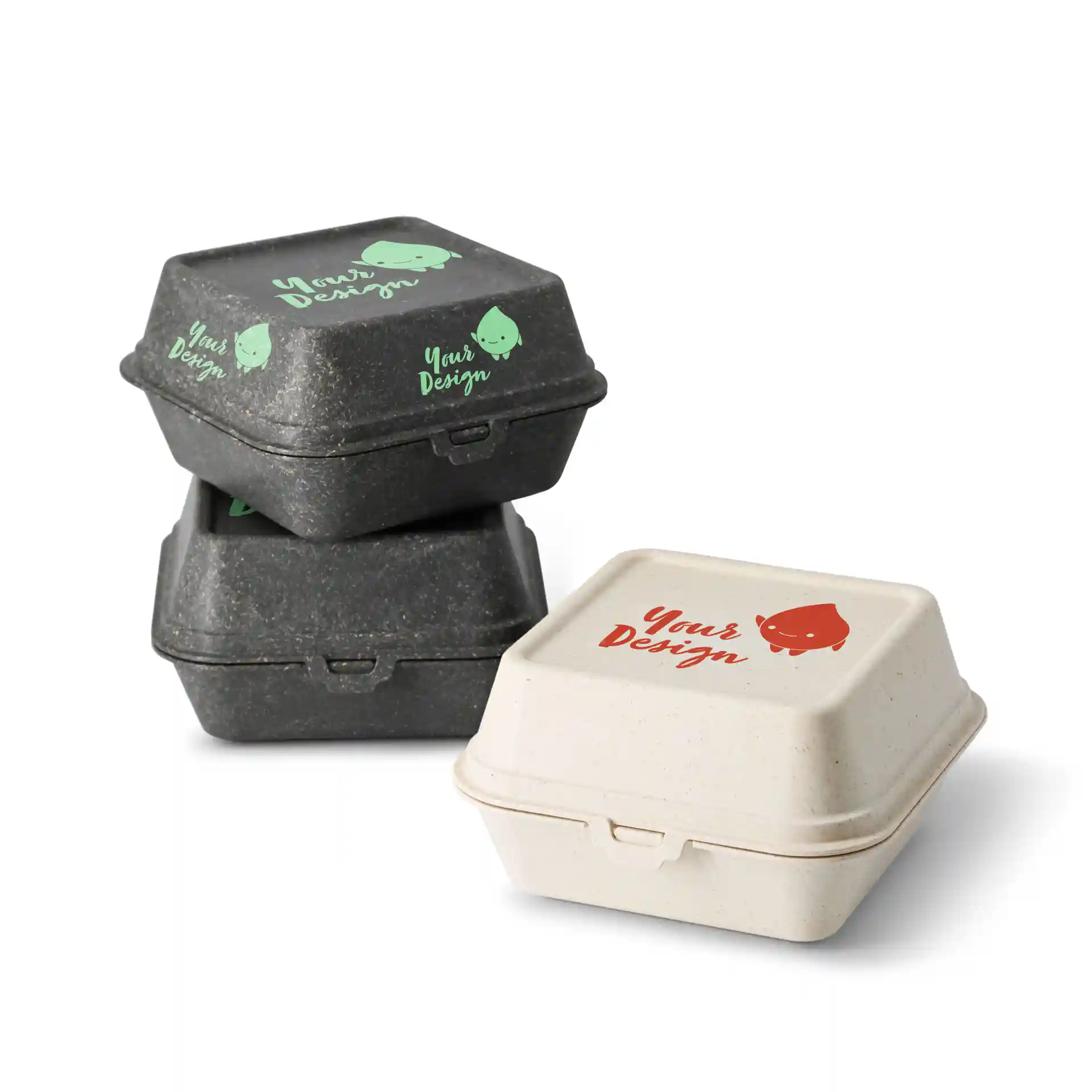 Mehrweg-Burgerboxen bedrucken, 16 x 15 x 8,5 cm, creme-weiss, einflächig
