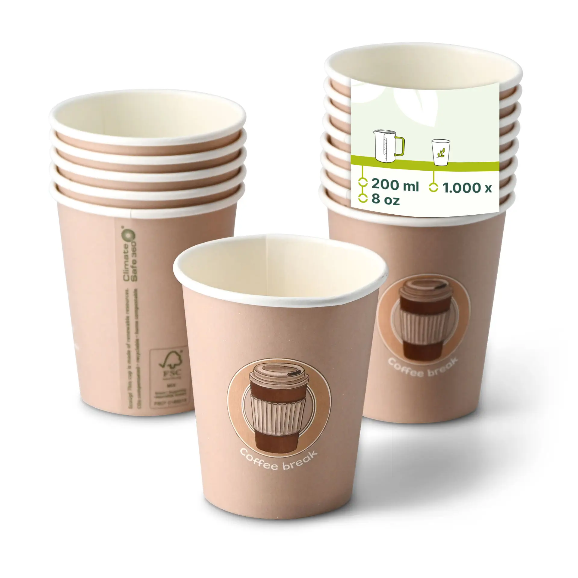 Gobelet en carton imprimé "Coffeebreak" 20 cl / 8 oz, Ø 80 mm, blanc