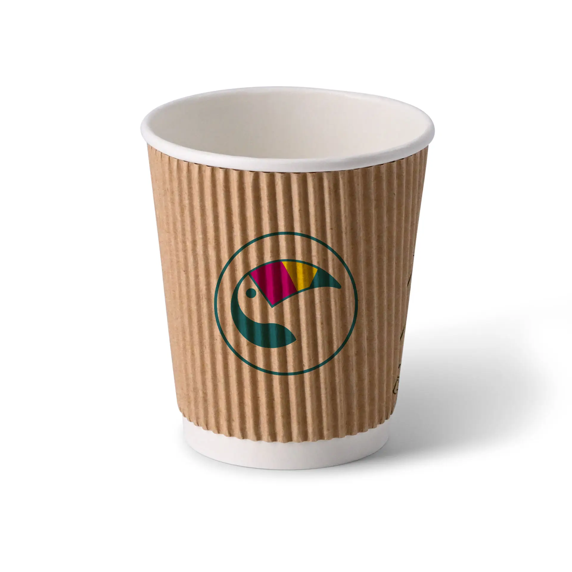 Riffelbecher bedruckt, 200 ml / 8 oz, braun / weiss, PE-beschichtet Riffelbecher bedruckt, 200 ml / 8 oz, braun / weiss, PE-beschichtet