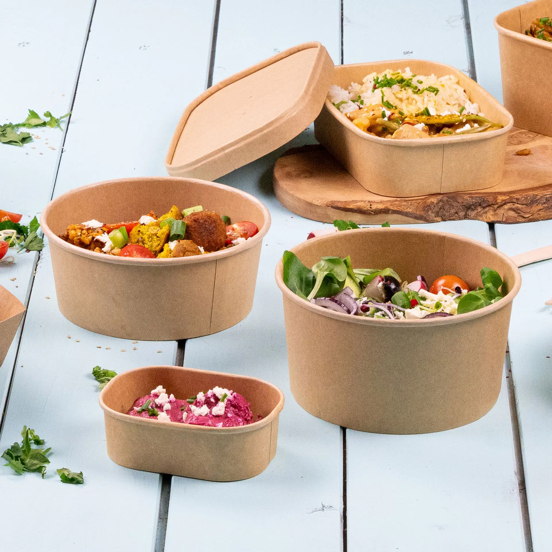 Kartonschale / Salatschale (Premium) 800 ml, Ø 150 mm braun, rund Kartonschale / Salatschale (Premium) 800 ml, Ø 150 mm braun, rund