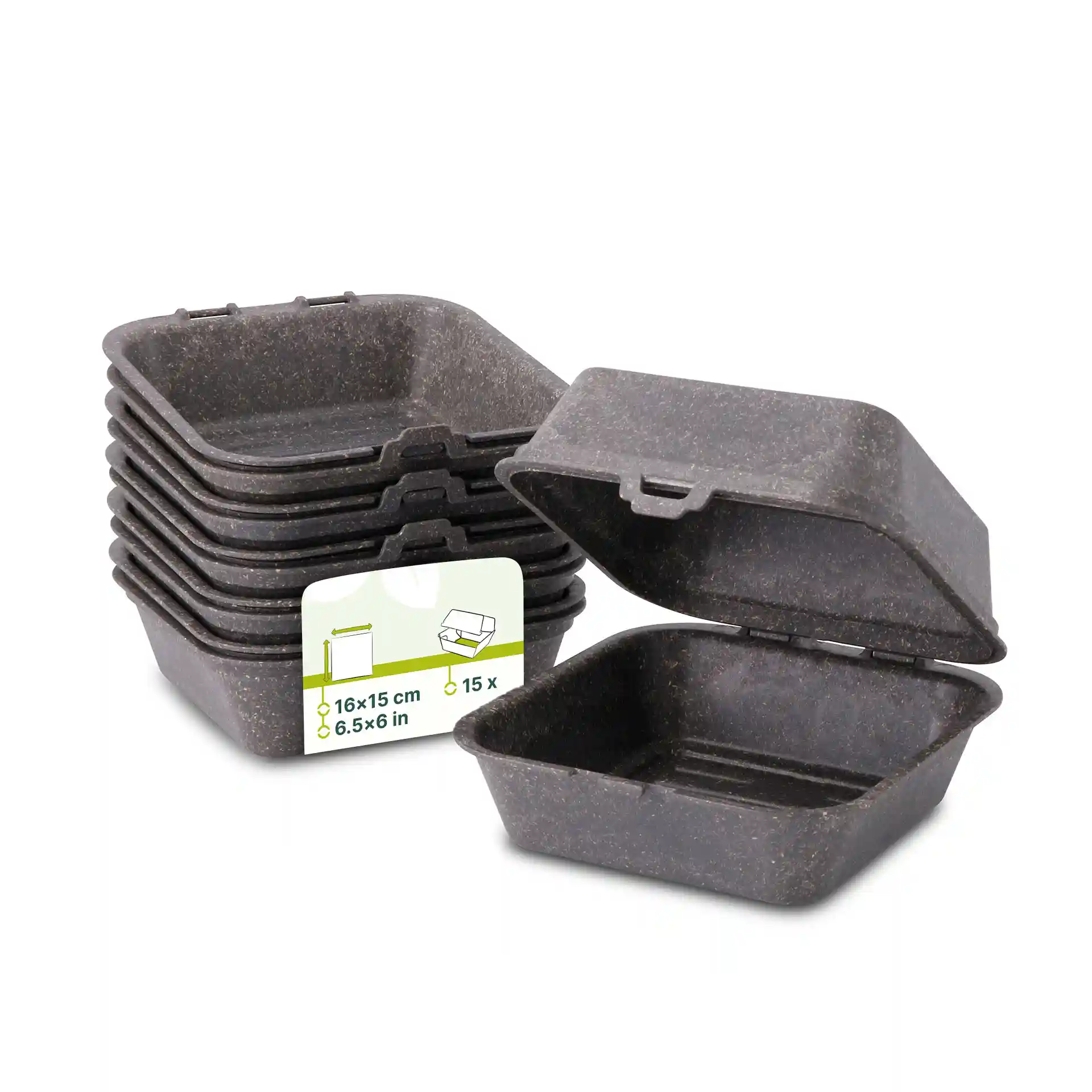 Mehrweg Burgerboxen "merways Box" 16 x 15 x 8,5 cm, Pfeffer / grau