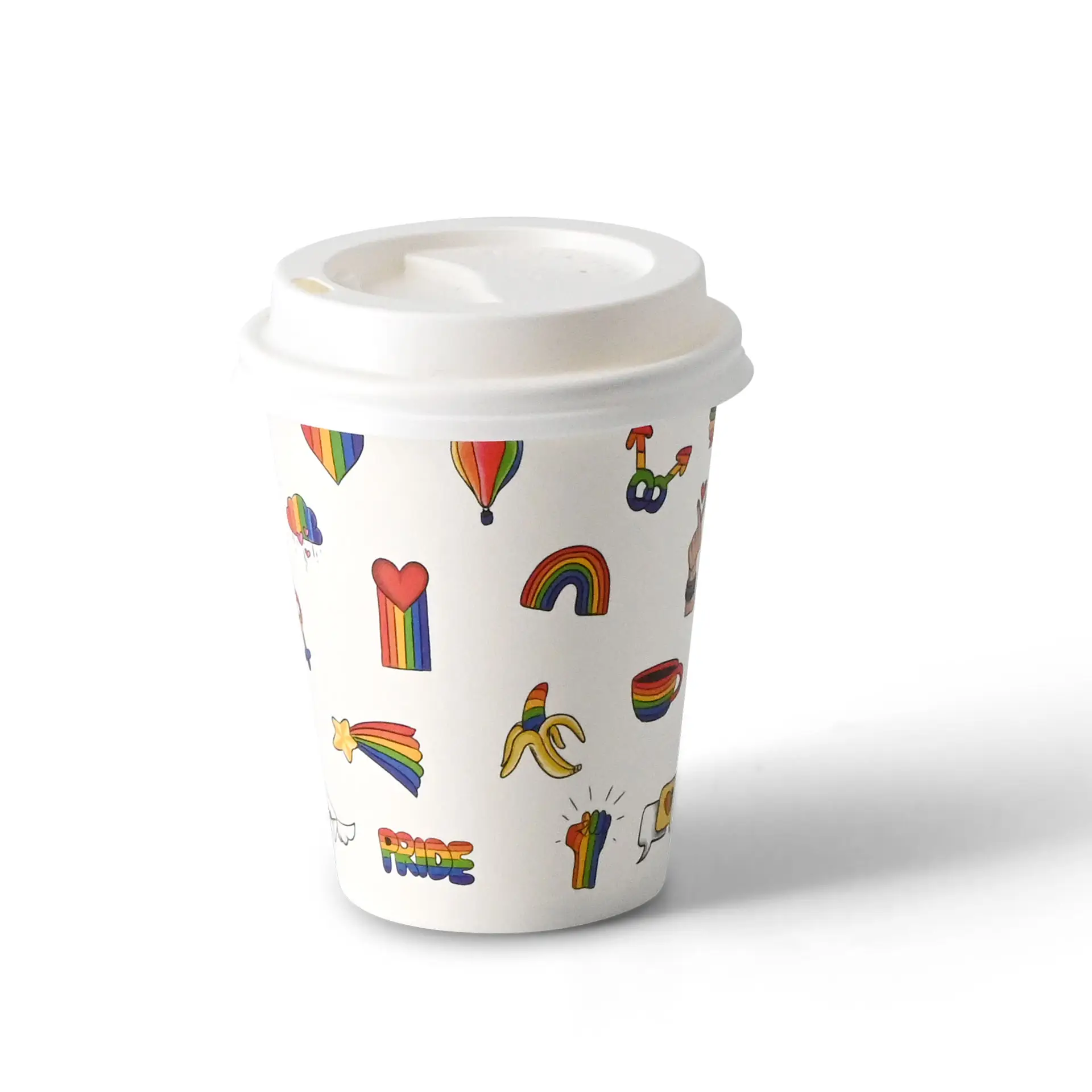Pappbecher bedruckt "Pride" (beschichtet) 200 ml / 8 oz, Ø 80 mm, weiss
