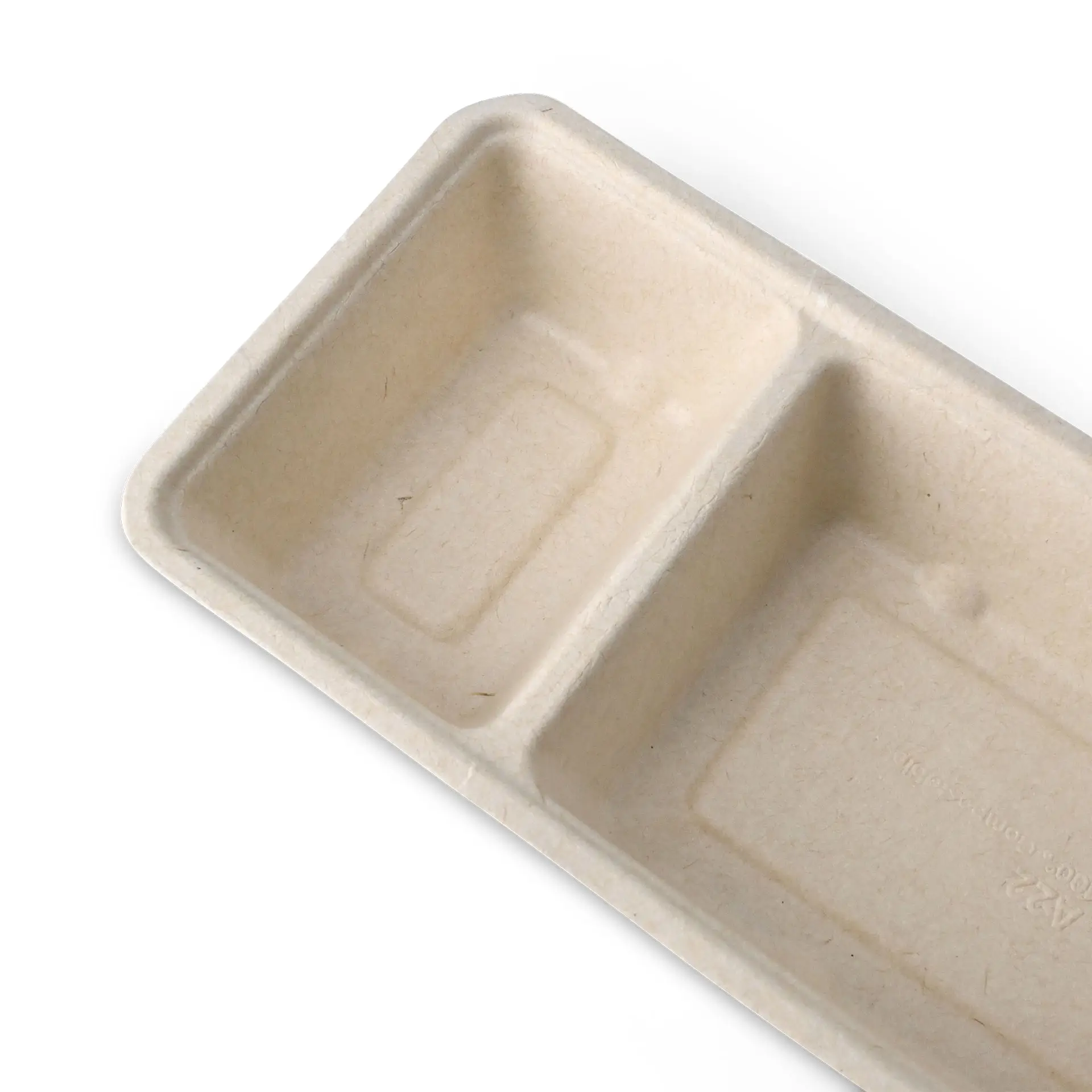 Barquette en bagasse pour frites, 2 compartiments, 9,5 x 20 x 3,5 cm