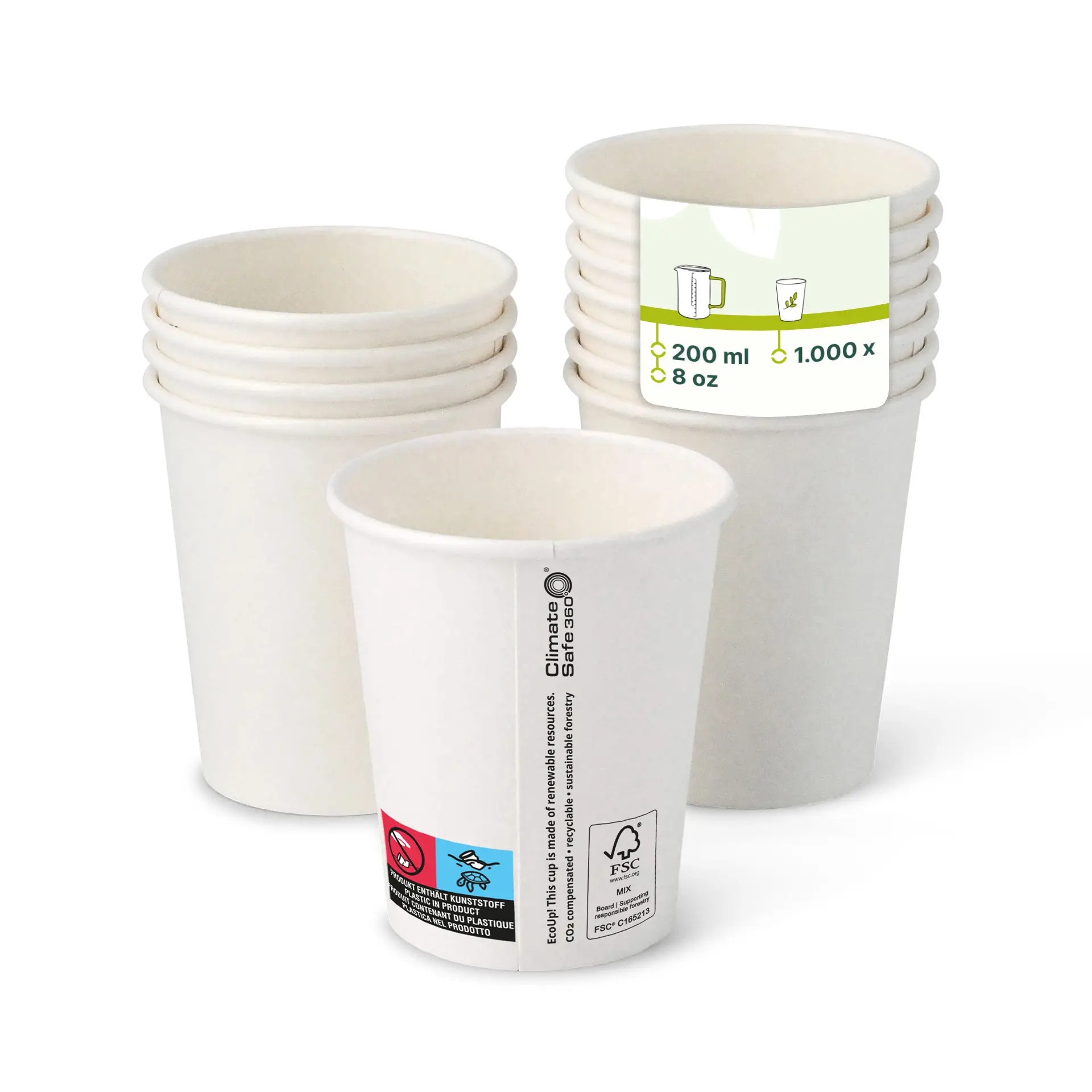 Gobelet en carton (revêtu de PE) 20 cl / 8 oz, Ø 80 mm, blanc con10011-01-0-pappbecher-beschichtet-200-ml-8-oz-80-mm-weiss