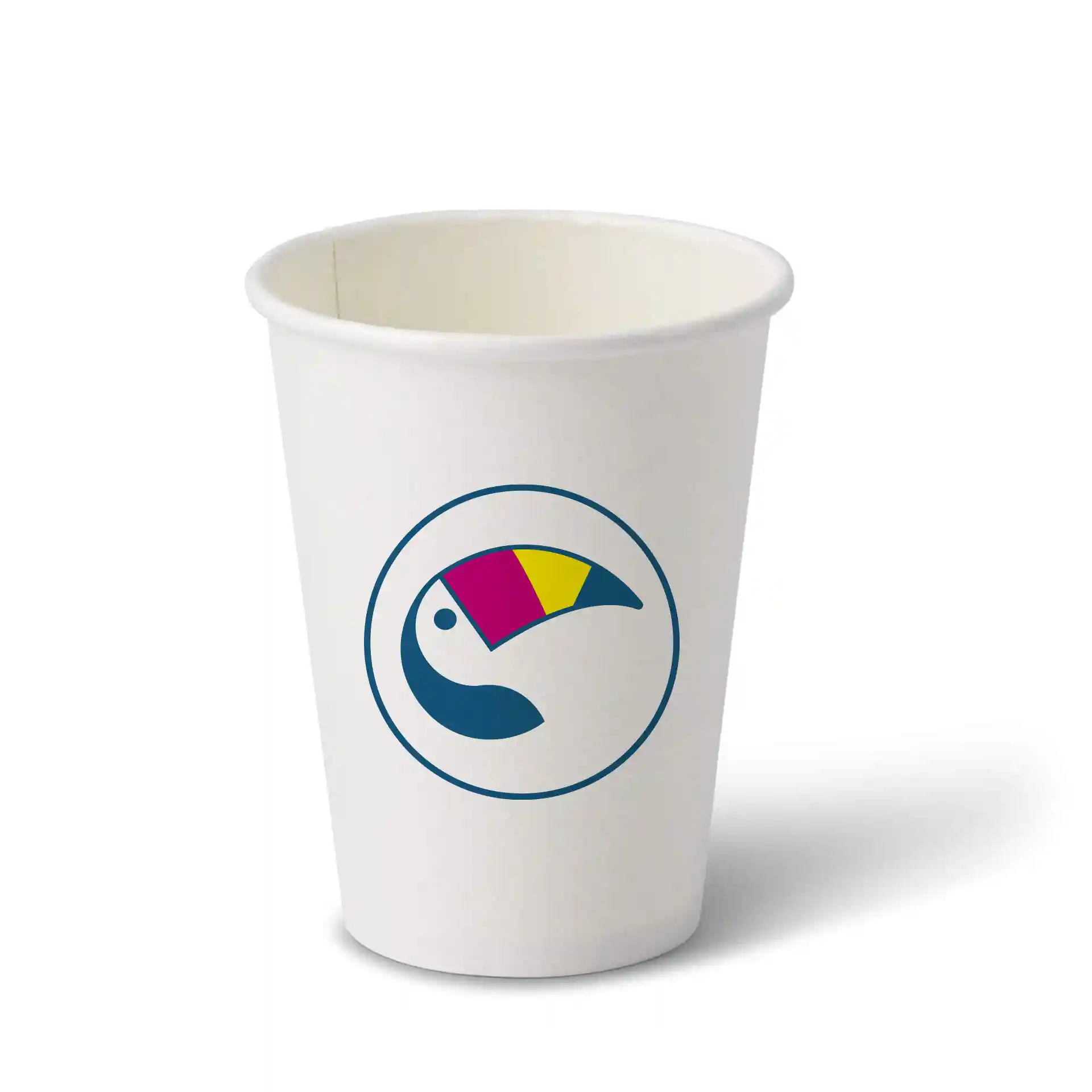 Pappbecher mit Logo (einwandig), 300 ml / 12 oz, weiss, wasserbasierte Barriere