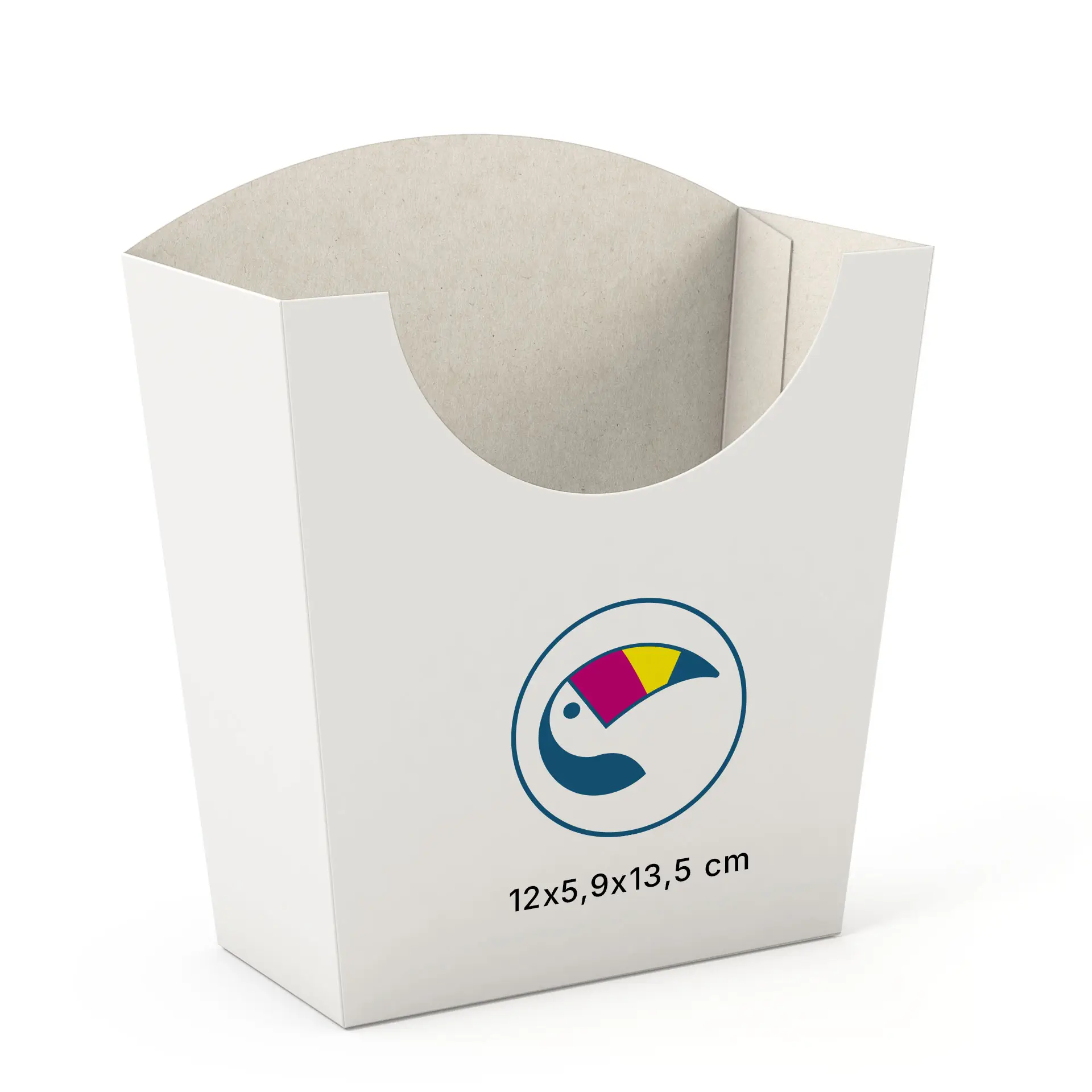 Pommes Schütten bedruckt, 12 x 5,9 x 13,5 cm, weiss, rechteckig