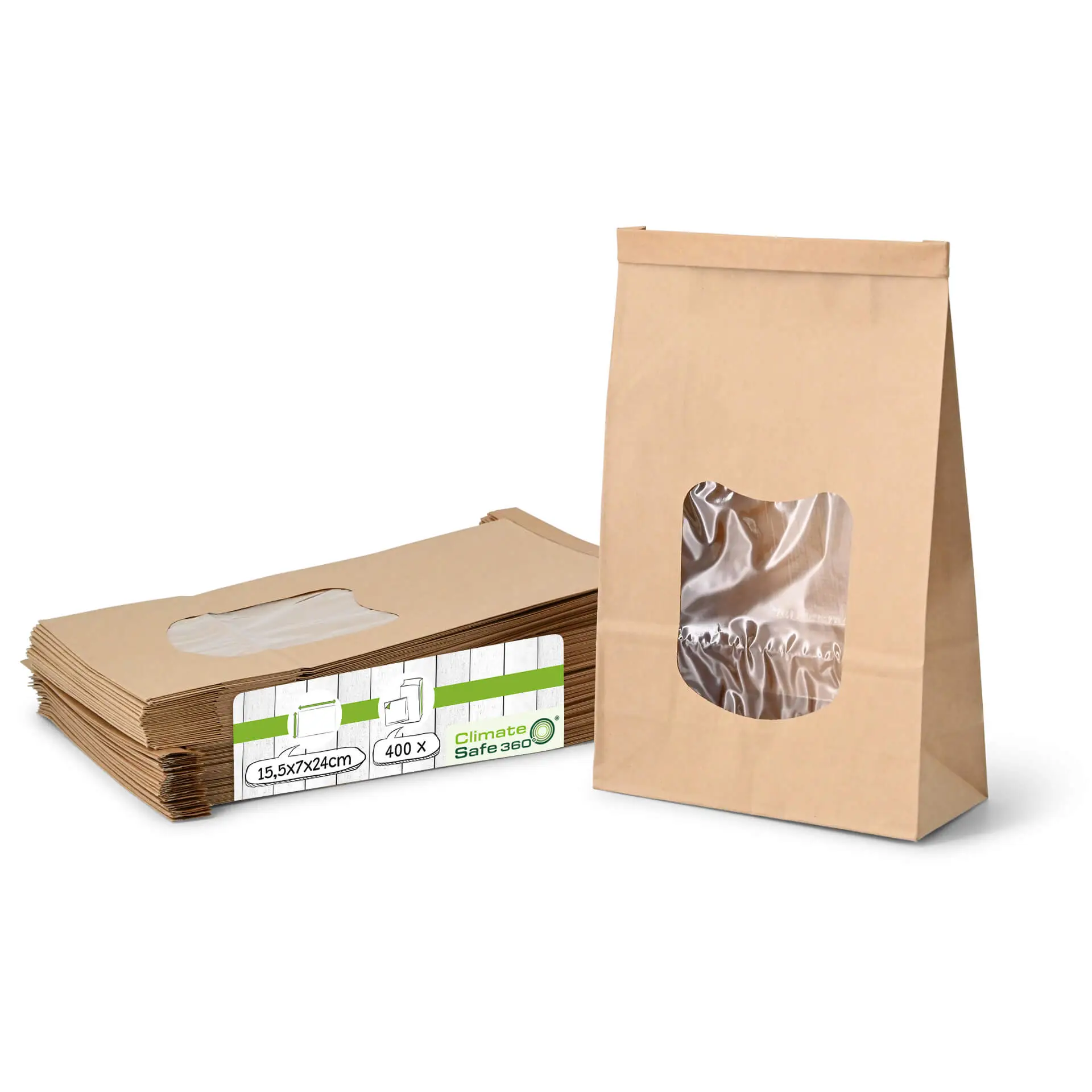 Sac SOS kraft brun L, fenêtre PP et fermeture, 15,5 x 7 x 24 cm