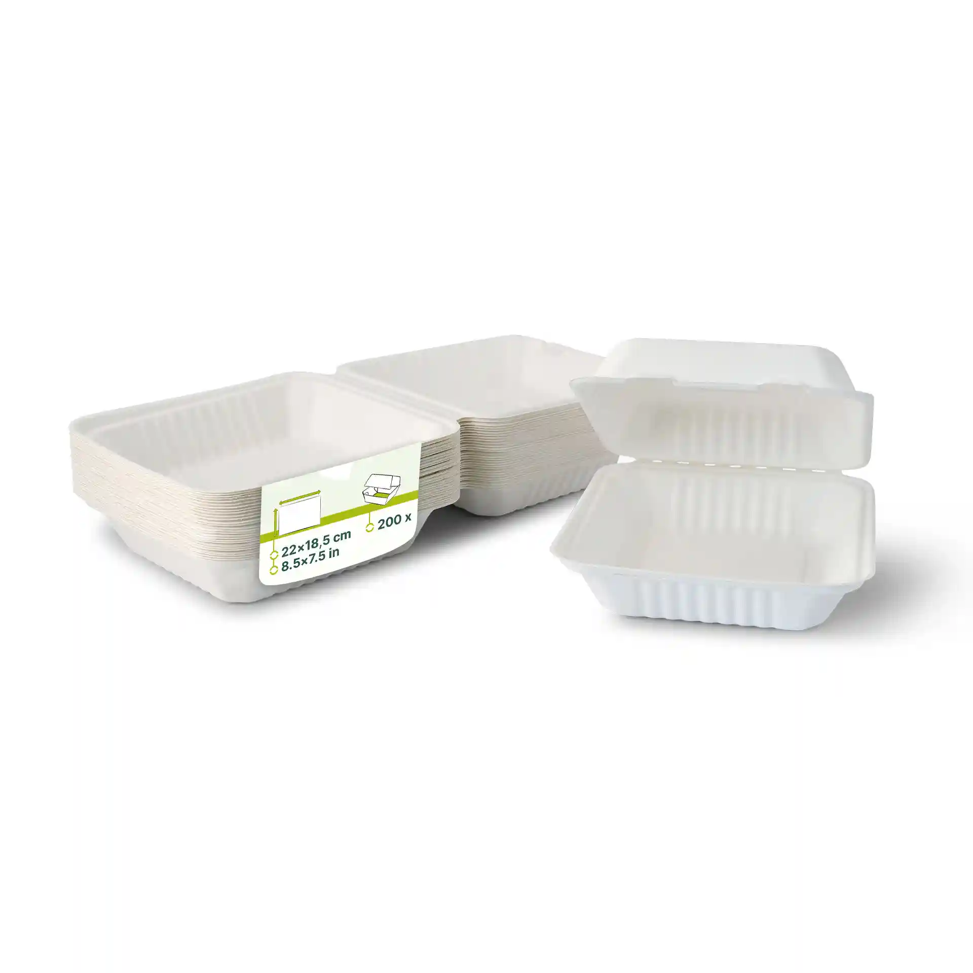 Take-away Boxen aus Zuckerrohr 22 x 18,5 x 7 cm, rechteckig