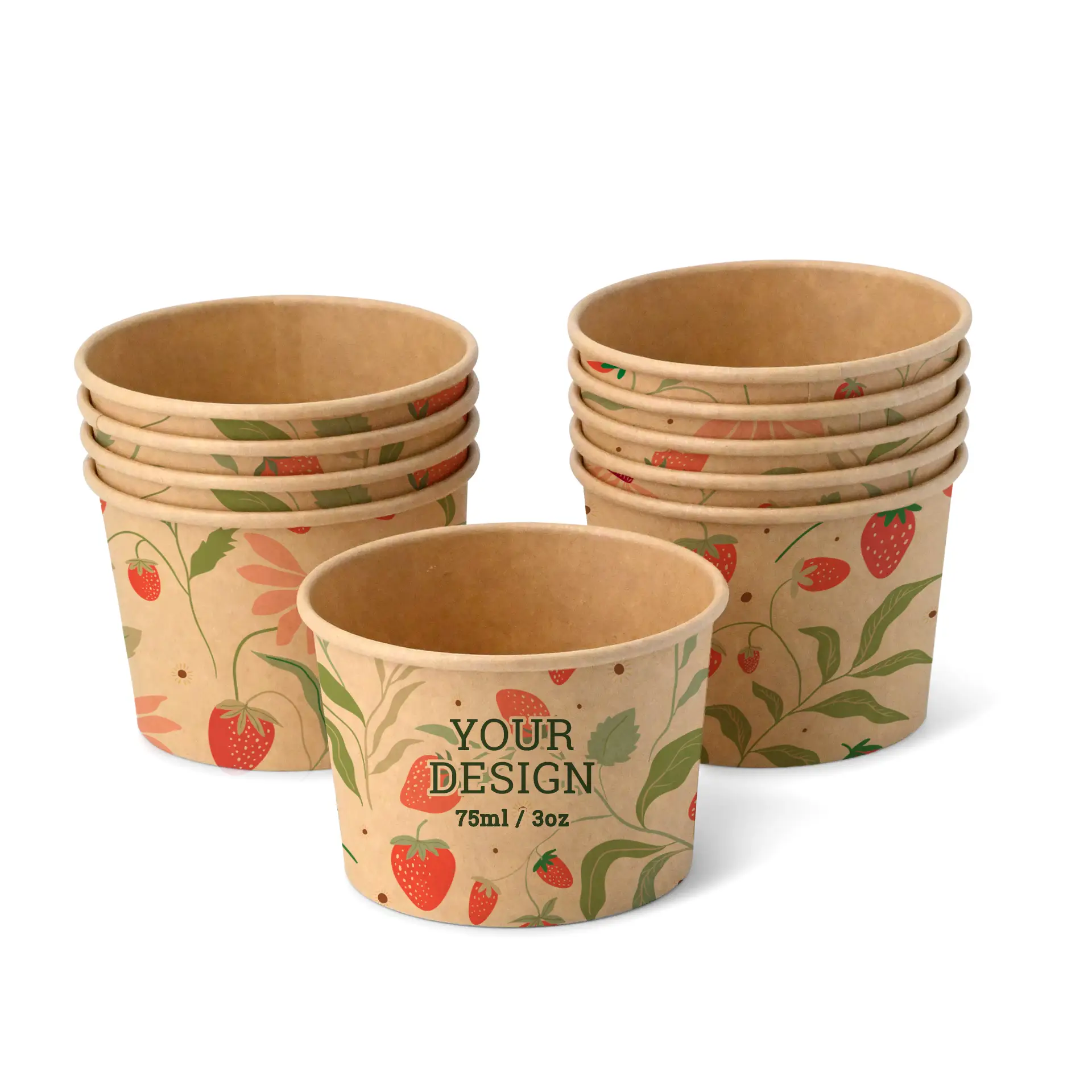 Pots à glace personnalisés 75 ml / 3 oz, brun, revêtement PE Pots à glace personnalisés 75 ml / 3 oz, brun, revêtement PE