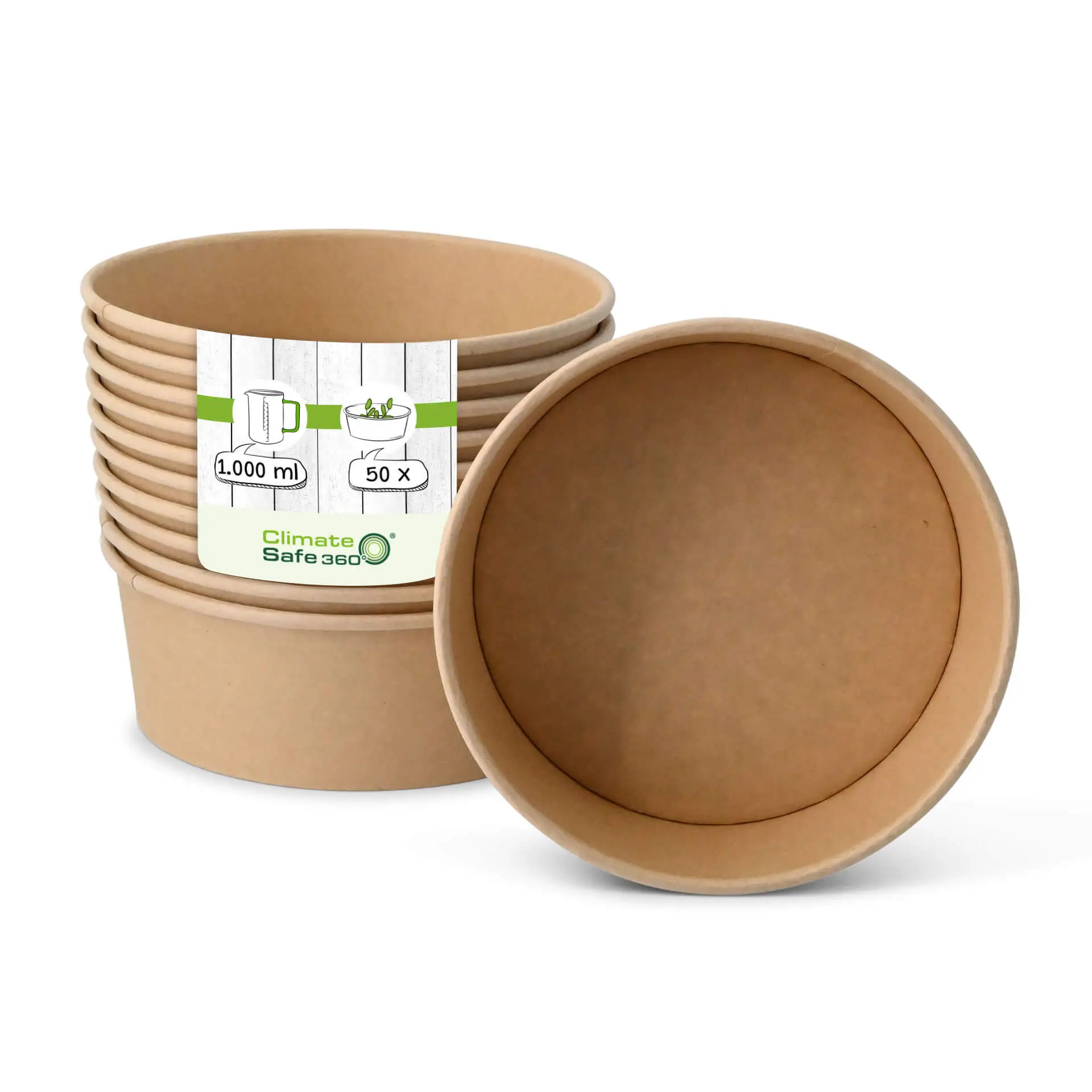 Kartonschale / Salatschale (Premium) 1.000 ml, Ø 185 mm braun, rund, bio-beschichtet