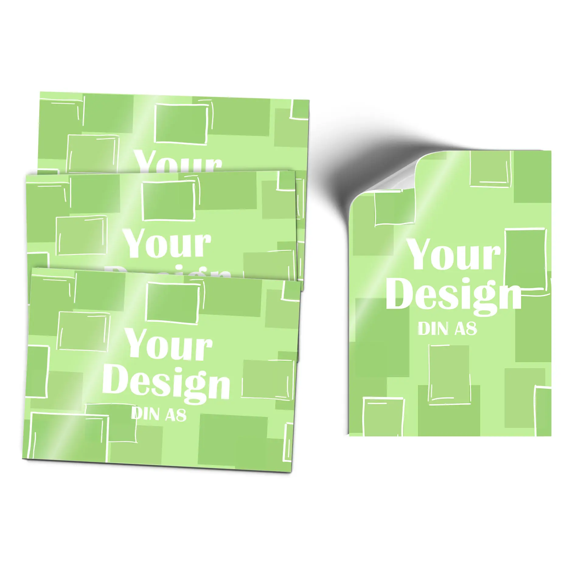 Autocollant graphique avec un design blanc sur un fond dégradé violet, taille 74x52 mm, avec coins arrondis.