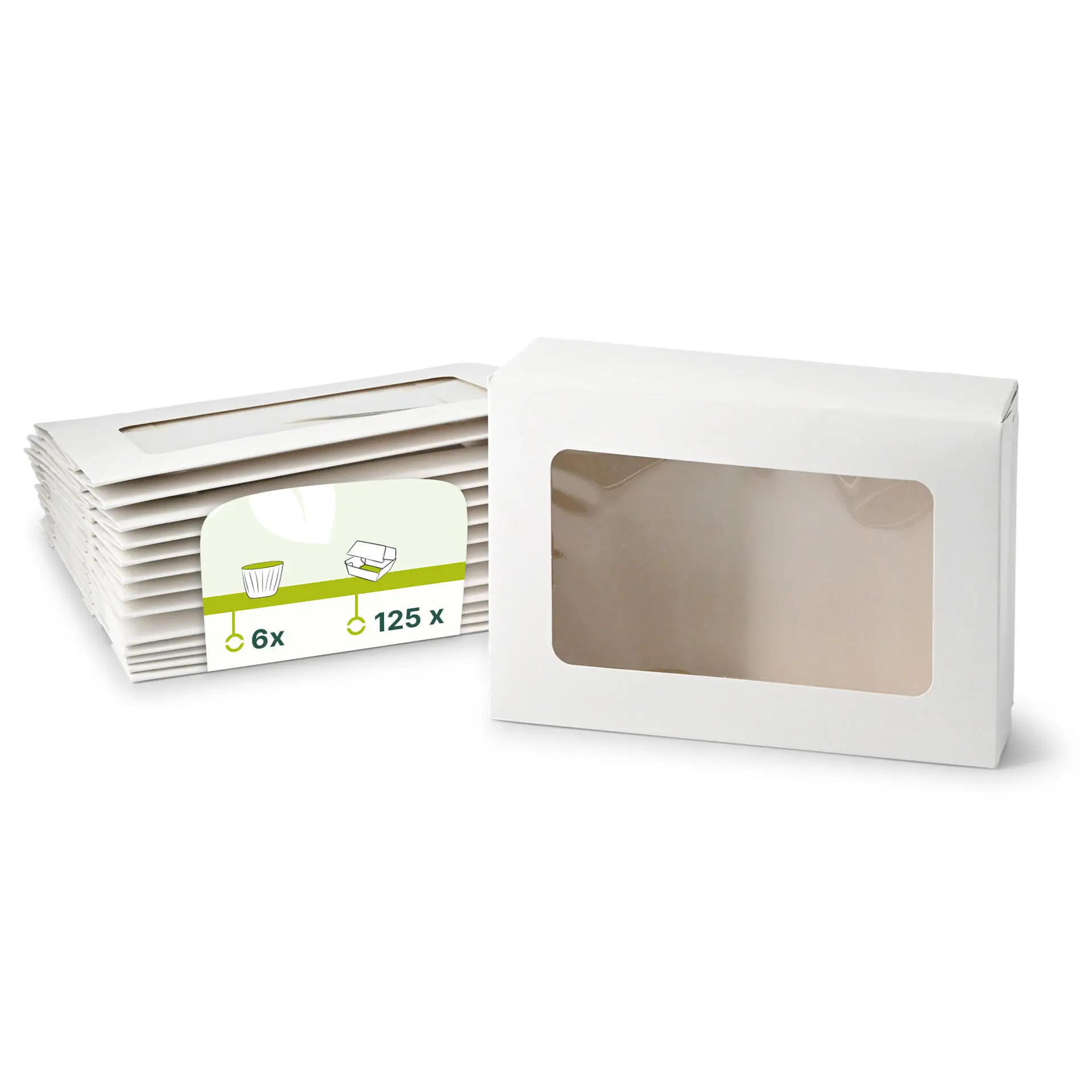 Cupcake Boxen (6er), Zellulose-Fenster, weiss Cupcake Boxen (6er), Zellulose-Fenster, weiss