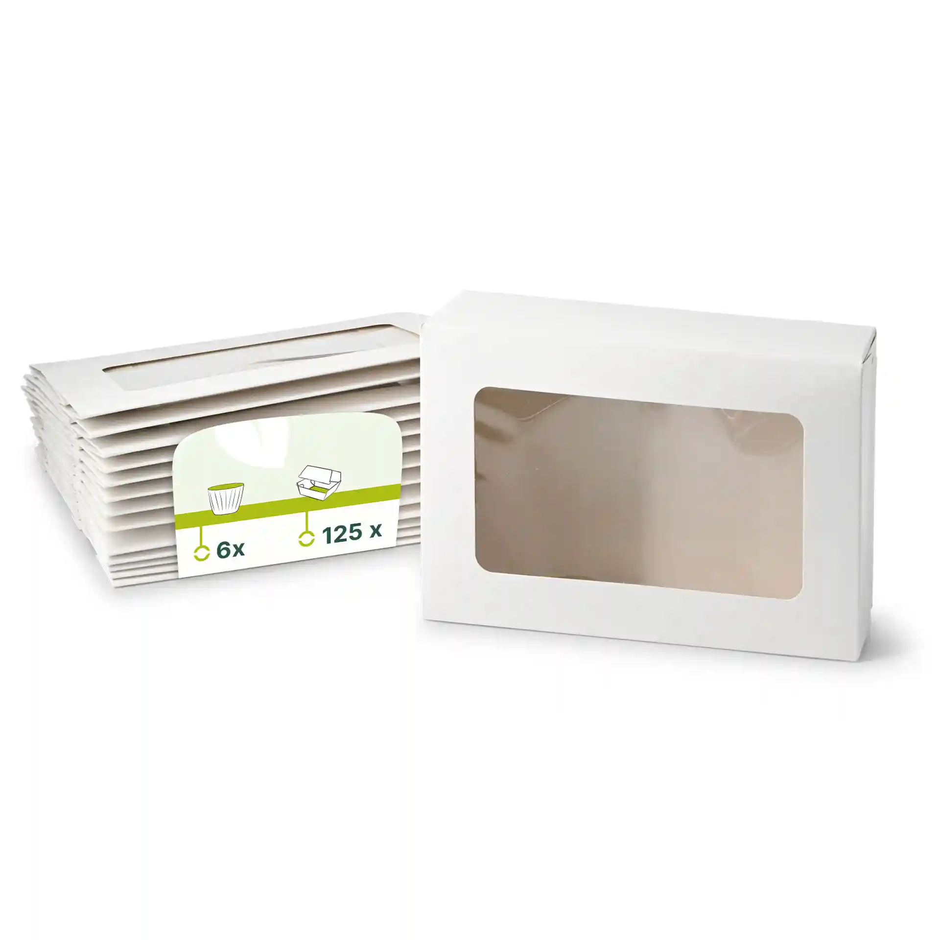 Boîtes à cupcakes (6 pièces), fenêtre en cellulose, blanches