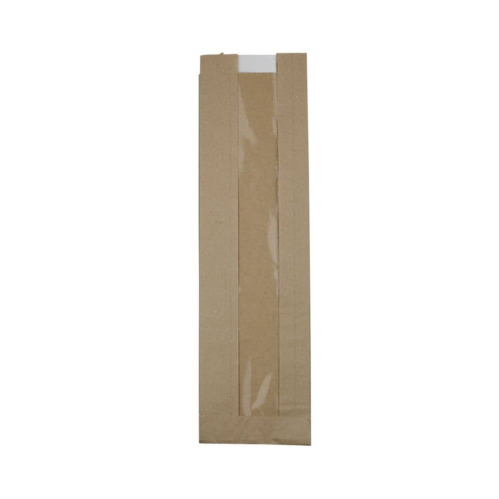 Papier-Sichtstreifenbeutel S, 10 + 5 x 35 cm, braun