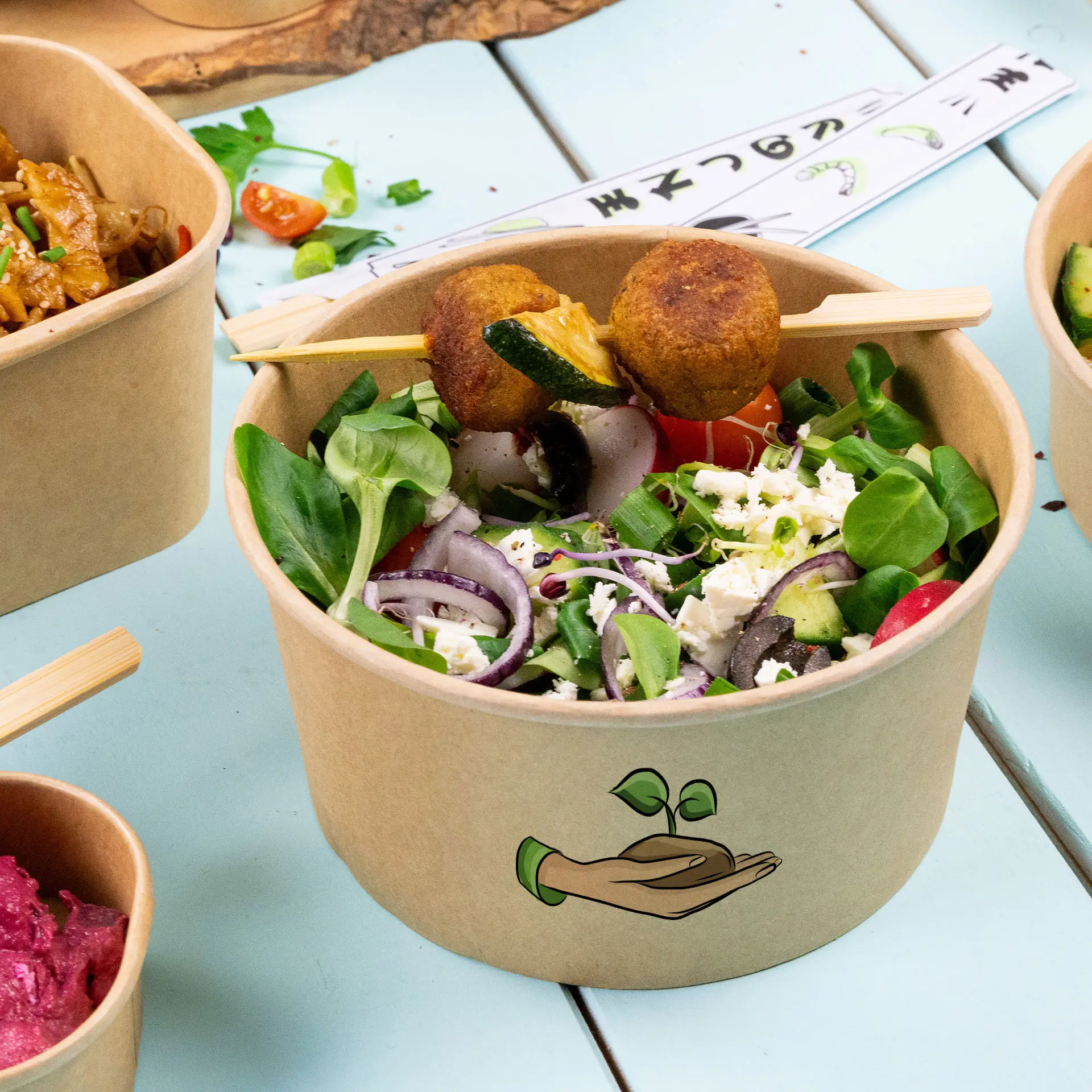 Salatschalen bedrucken / Bowls bedruckt, 800 ml, Ø 150 mm, braun, PE-beschichtet