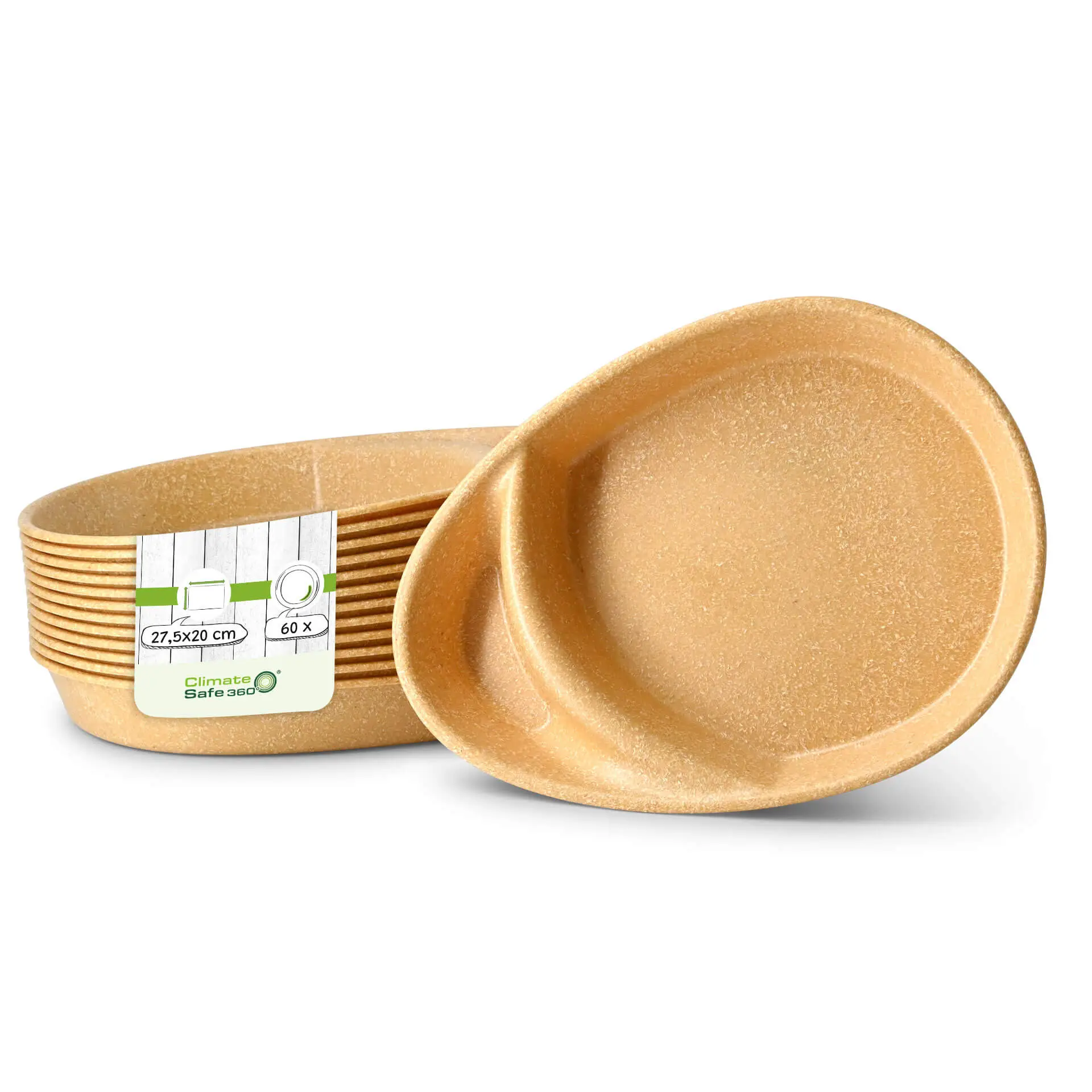 | 2 FÜR 1 | Mehrweg Menüteller "merways Plate" 27,5 x 20 x 3,5 cm, 2 Kammern, tropfenförmig, Karamell / braun