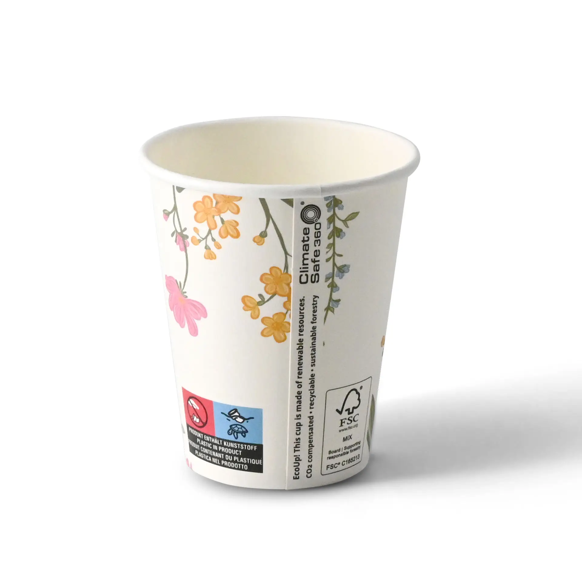 Pappbecher bedruckt "Frühling" (beschichtet) 200 ml / 8 oz, Ø 80 mm, weiss