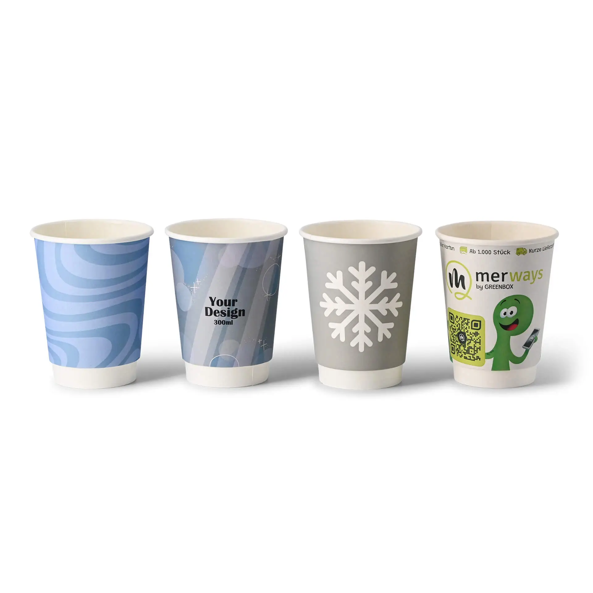 Gobelets personnalisés en carton, double paroi, 300 ml / 12 oz,  blanc, brillant, bio Gobelets personnalisés en carton, double paroi, 300 ml / 12 oz,  blanc, brillant, bio