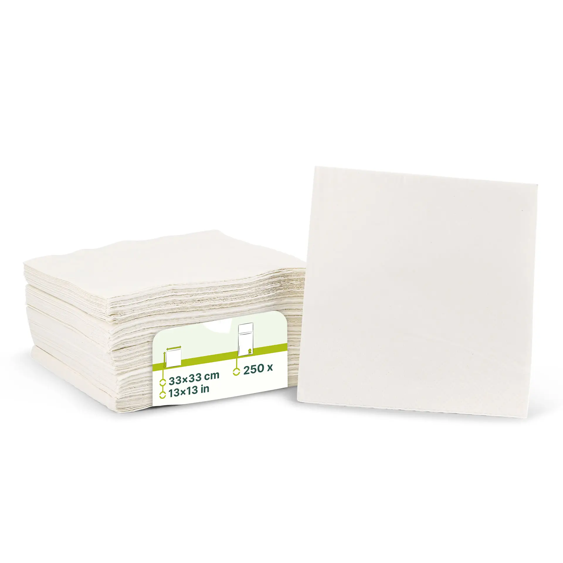 Servietten aus recyceltem Papier 33 x 33 cm, 2-lagig, 1/4 Falz, weiss