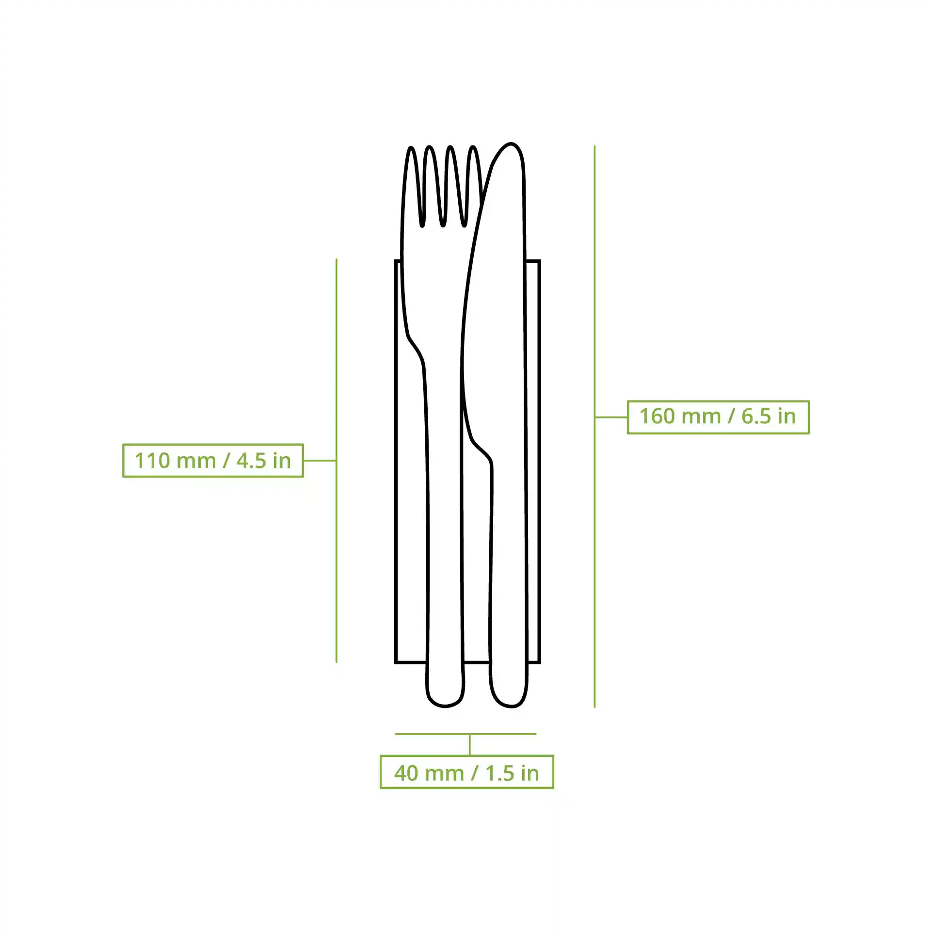 Bestecksets aus Holz Messer, Gabel & Serviette, 16 cm, biobeschichtet