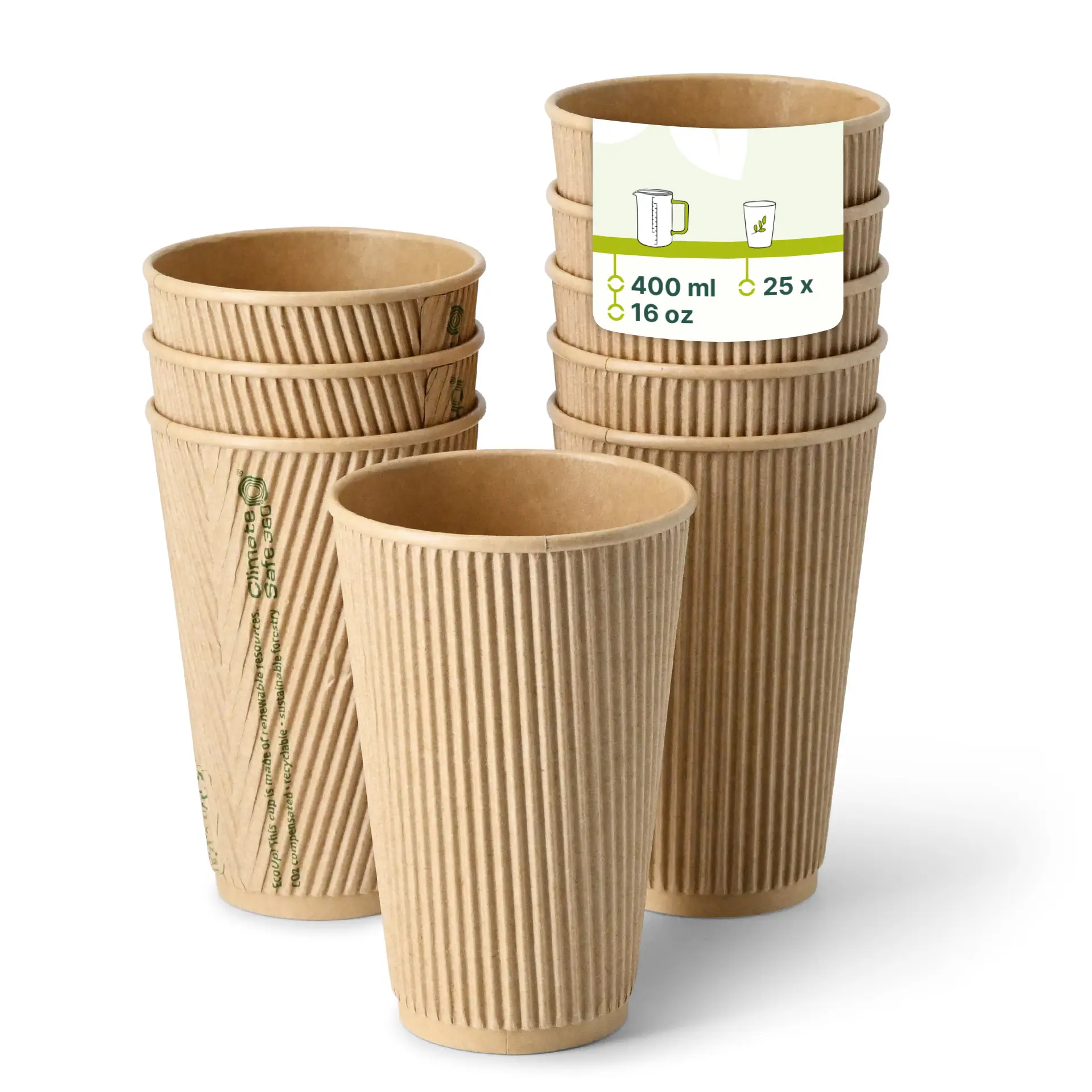 Riffelbecher / Kaffee to go Becher 400 ml / 16 oz, Ø 90 mm, braun
