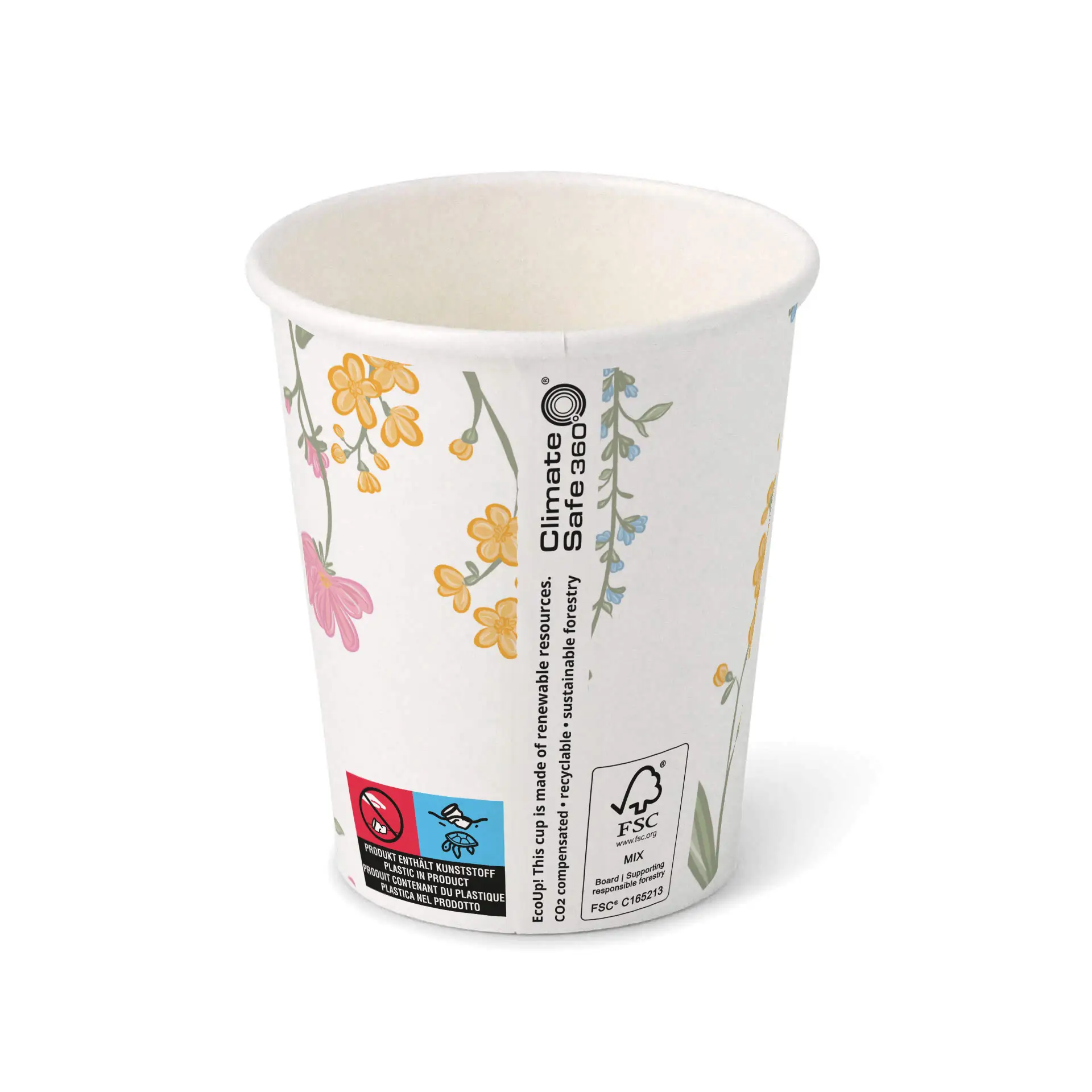 Gobelet en carton imprimé "Printemps" (revêtu) 200 ml / 8 oz, Ø 80 mm, blanc