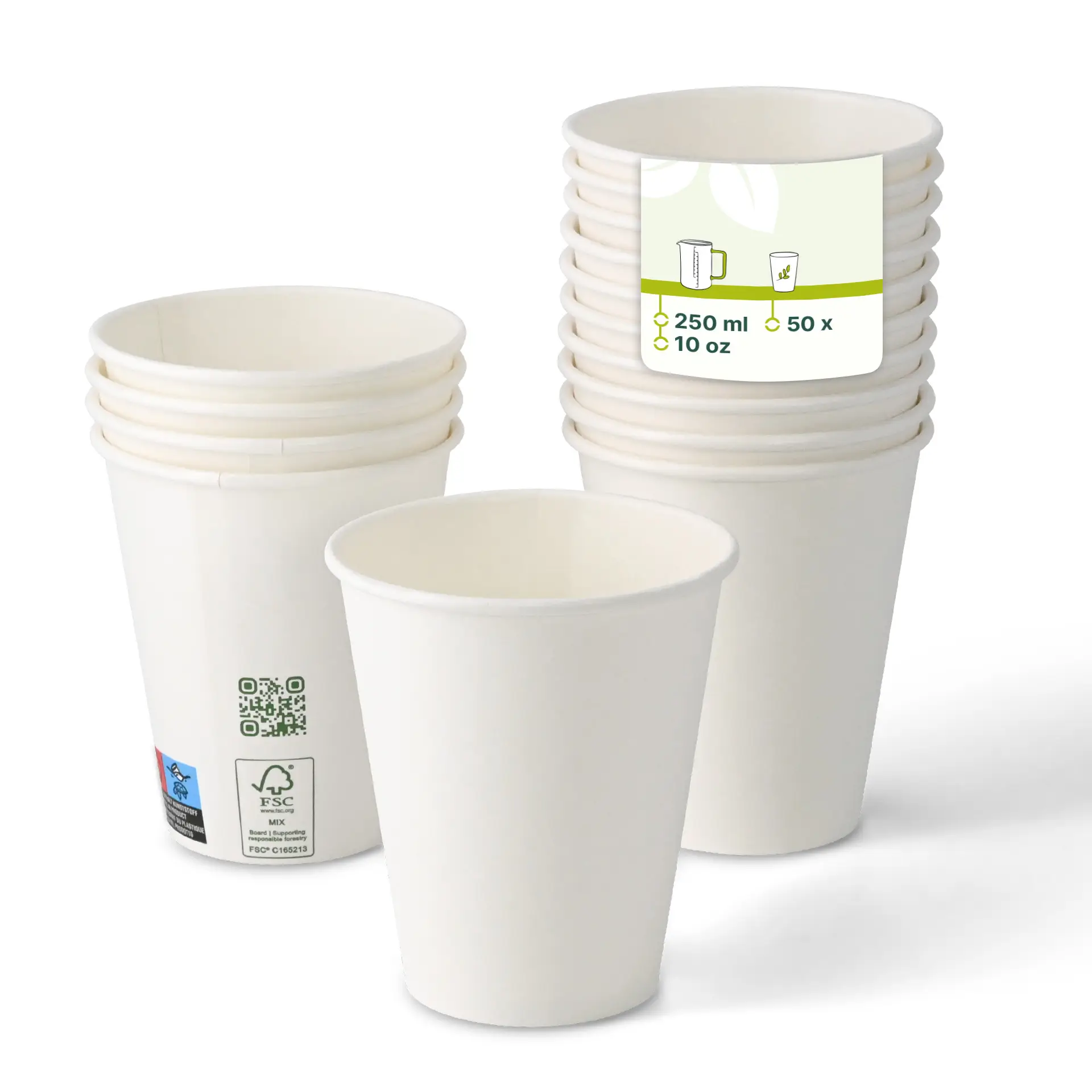 Pappbecher 250 ml / 10 oz, Ø 90 mm, einwandig, weiss, PLA-beschichtet