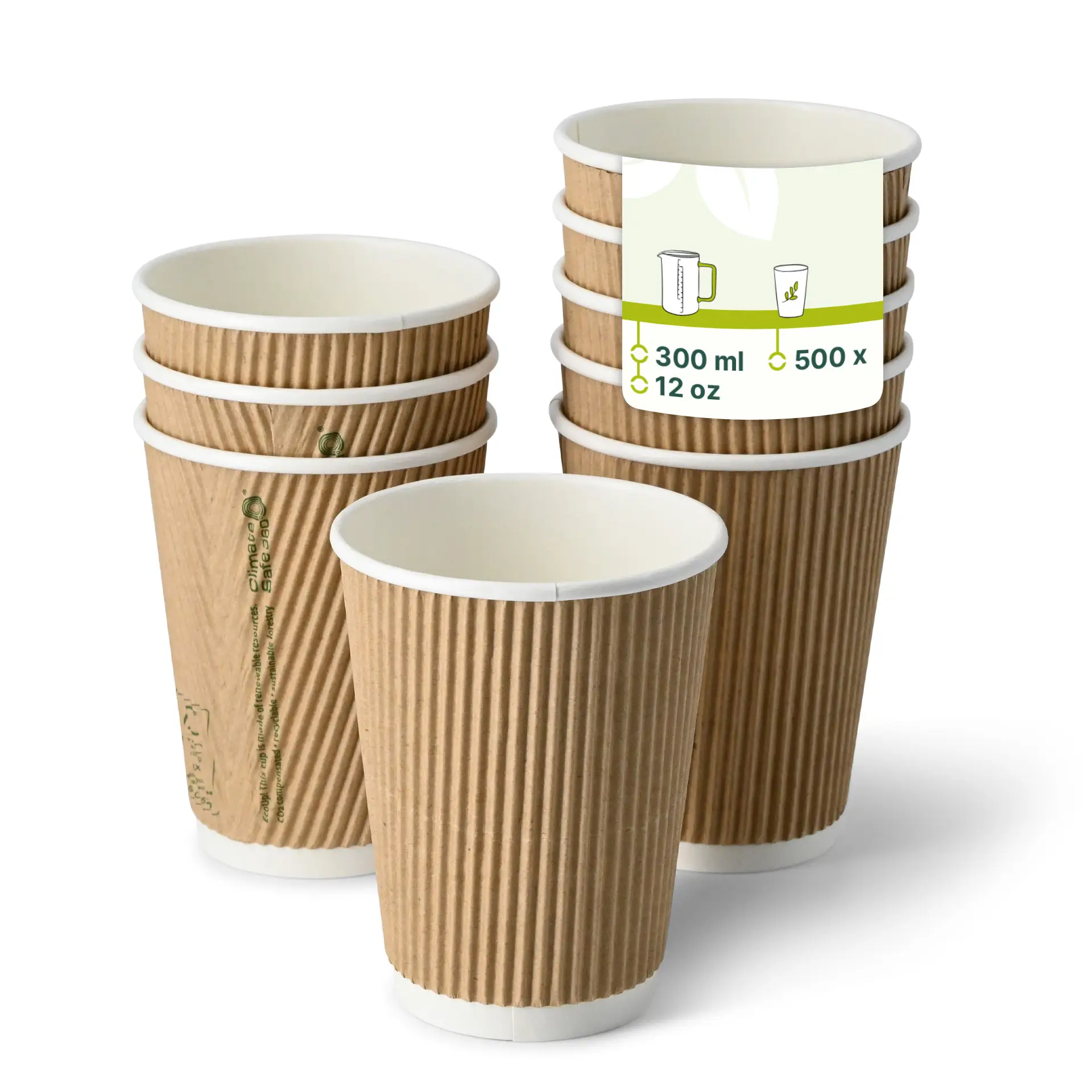 Riffelbecher / Coffee to go Becher 300 ml / 12 oz, Ø 90 mm, braun, innen weiss dhd04942-riffelbecher-coffee-to-go-becher-300-ml-12-oz-90-mm-braun-innen-weiss