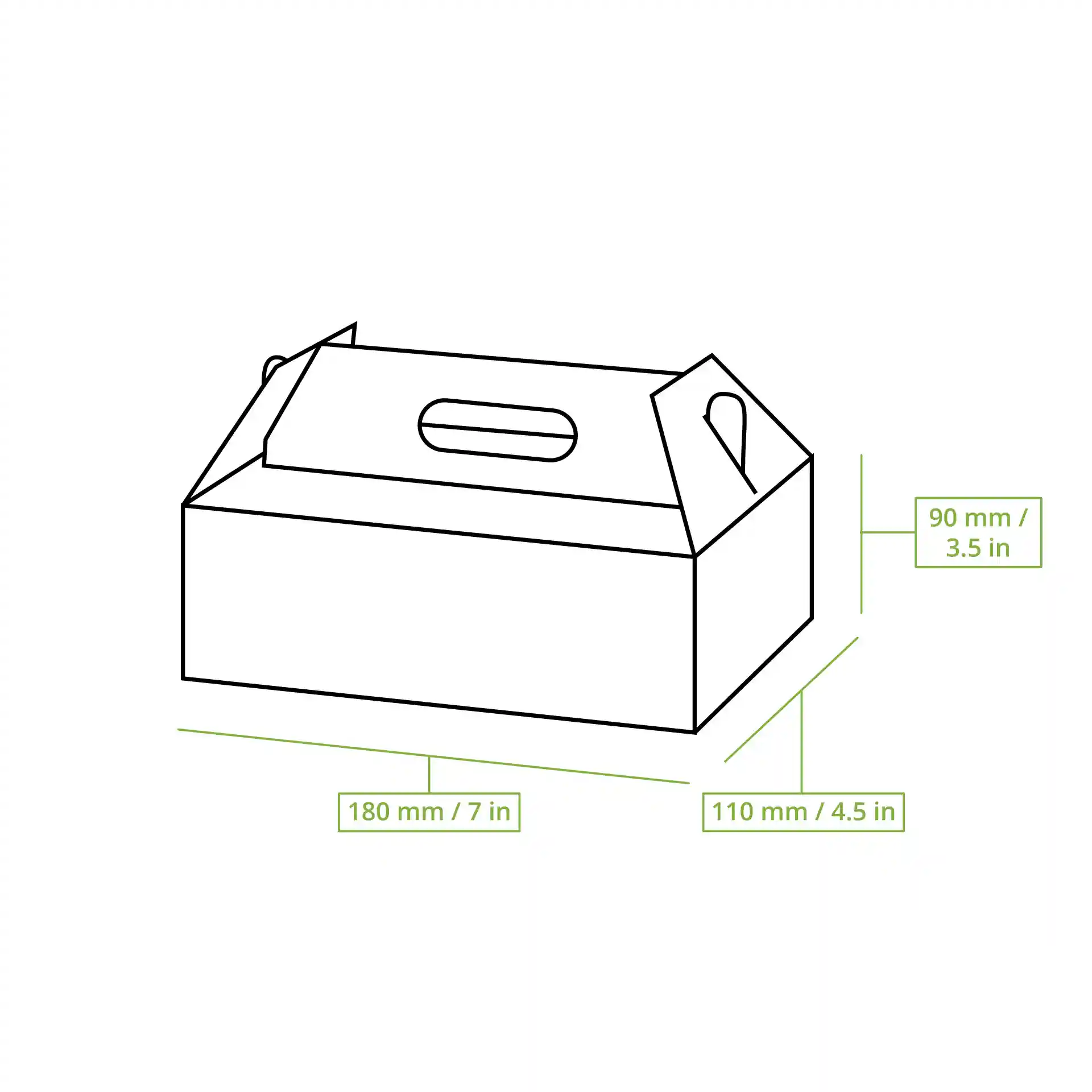 Boîte à gâteaux en carton avec poignée S, 18 x 11 x 9 cm, blanc, pliable
