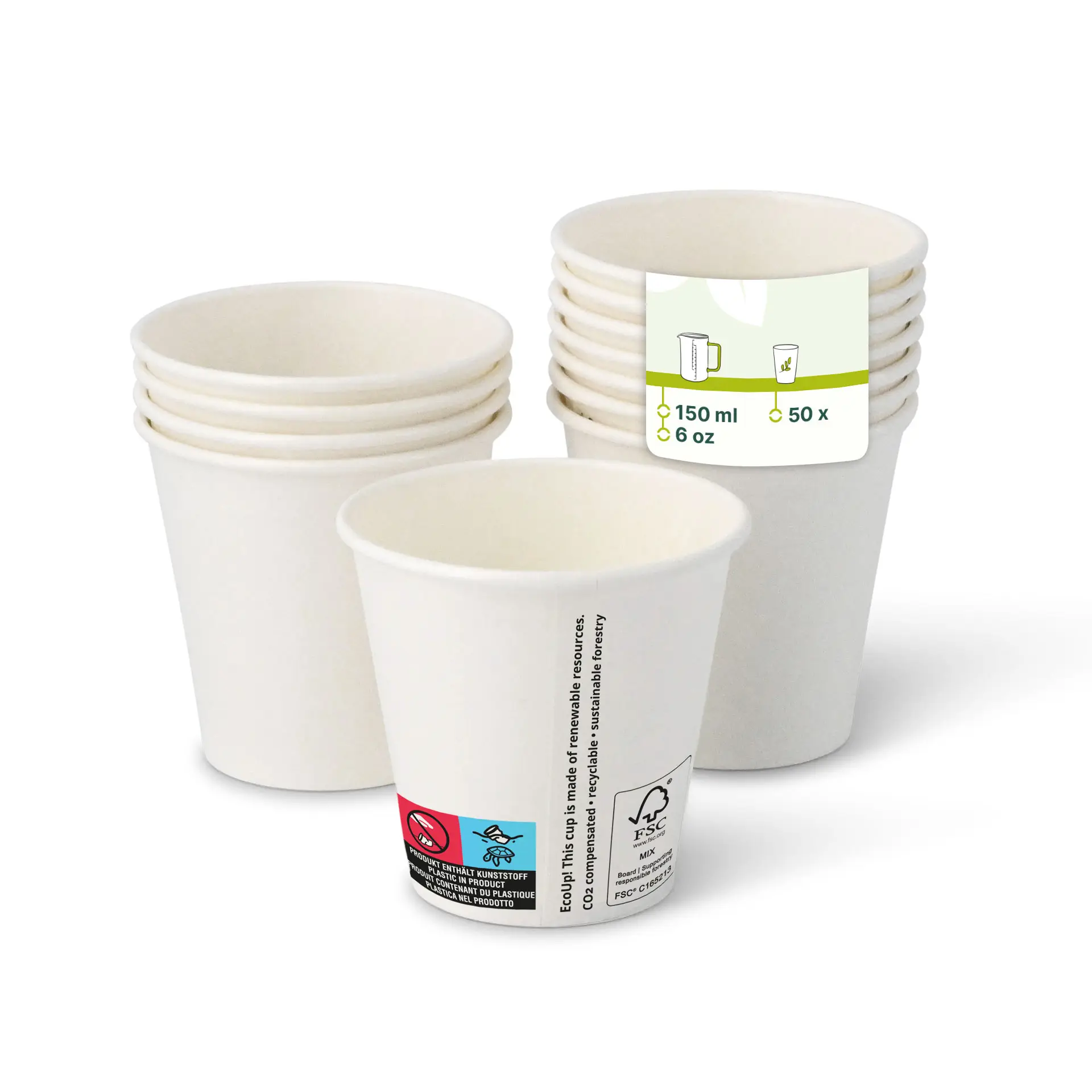 Pappbecher (beschichtet) 150 ml / 6 oz, Ø 80 mm, weiss