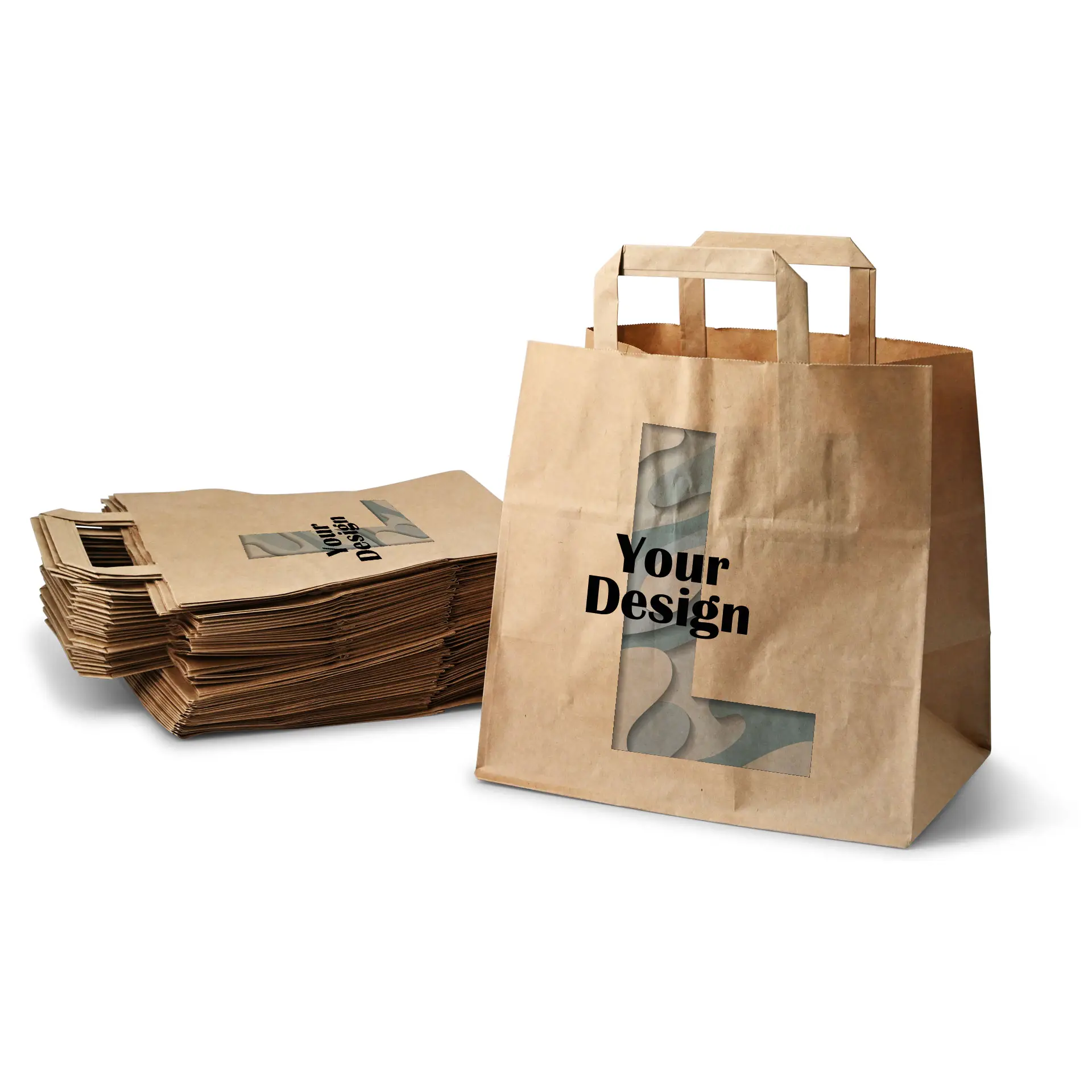 Sac en papier recyclé brun L, 26 x 17 x 25 cm, fond large, personnalisable