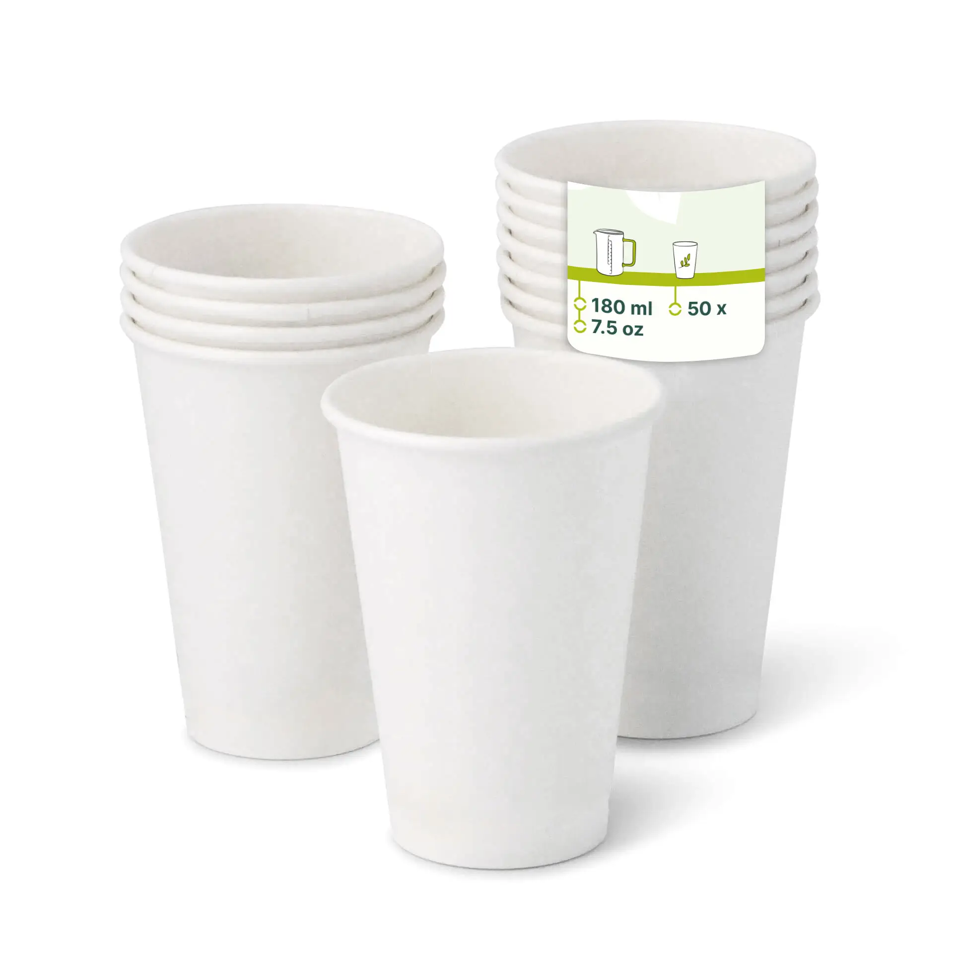 Gobelet pour distributeur "EcoUp©" Icônes, 180 ml / 7,5 oz, Ø 70 mm, simple paroi, blanc, revêtement PLA