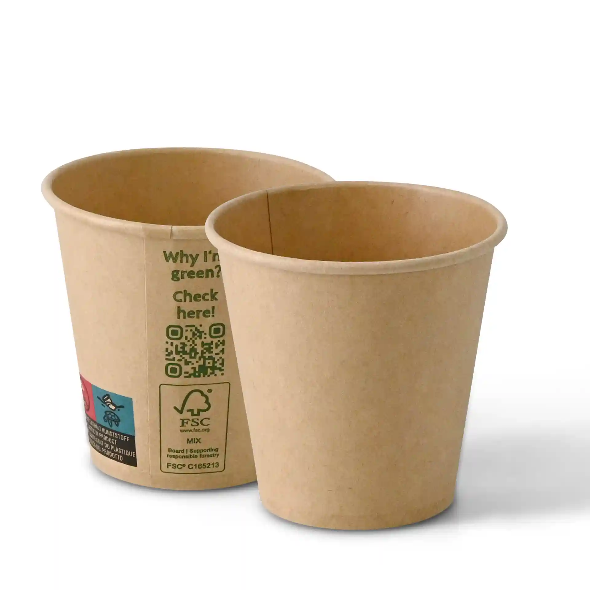 Gobelet en carton 150 ml / 6 oz, Ø 80 mm, simple paroi, brun, revêtu de PLA