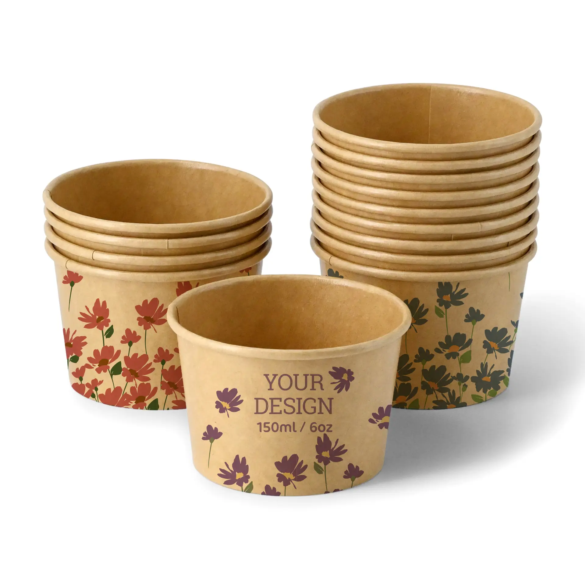 Eisbecher bedrucken, 150 ml / 6 oz, braun, wasserbasierte Beschichtung