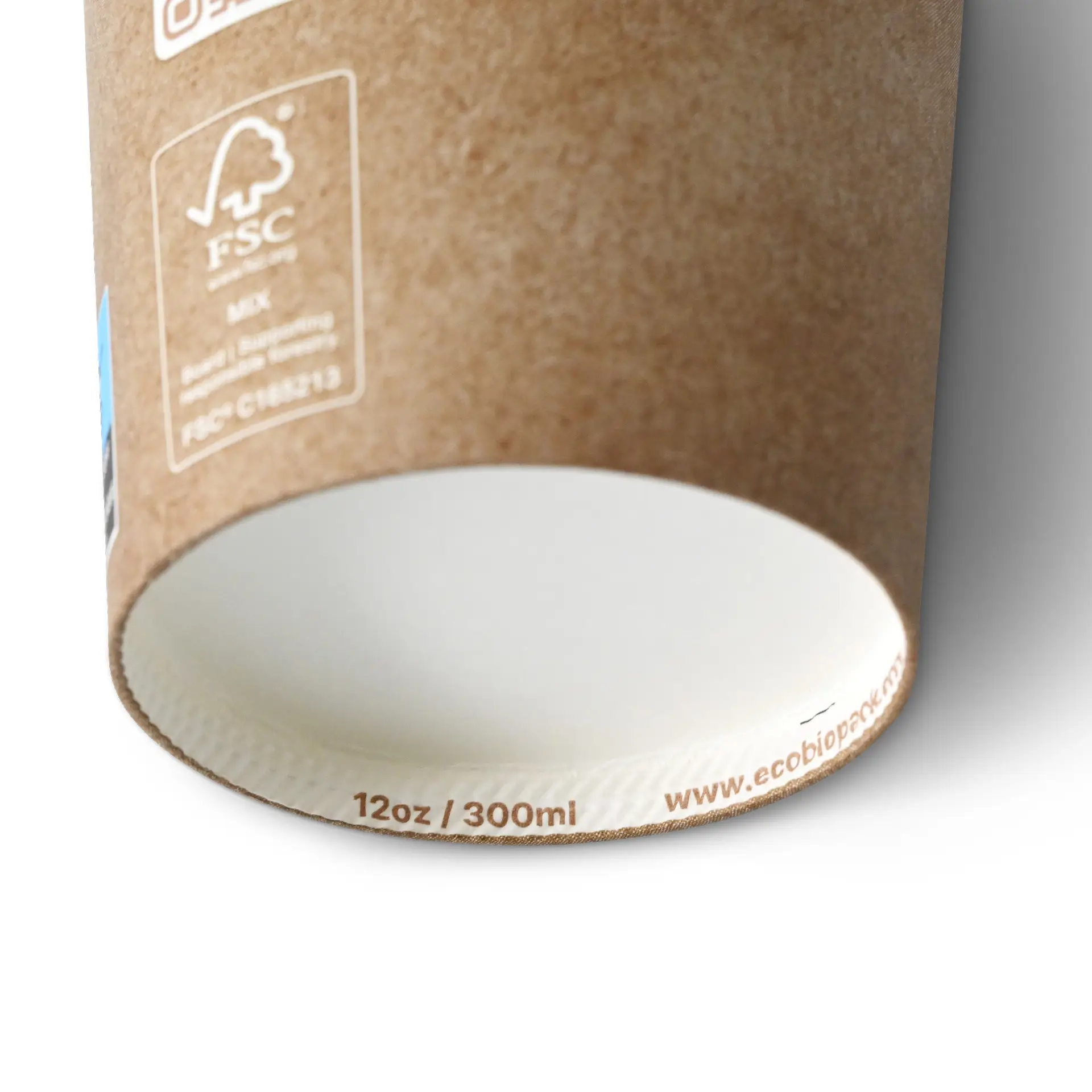 Gobelet en carton 300 ml / 12 oz, Ø 90 mm, simple paroi, brun / intérieur blanc, revêtu de PLA