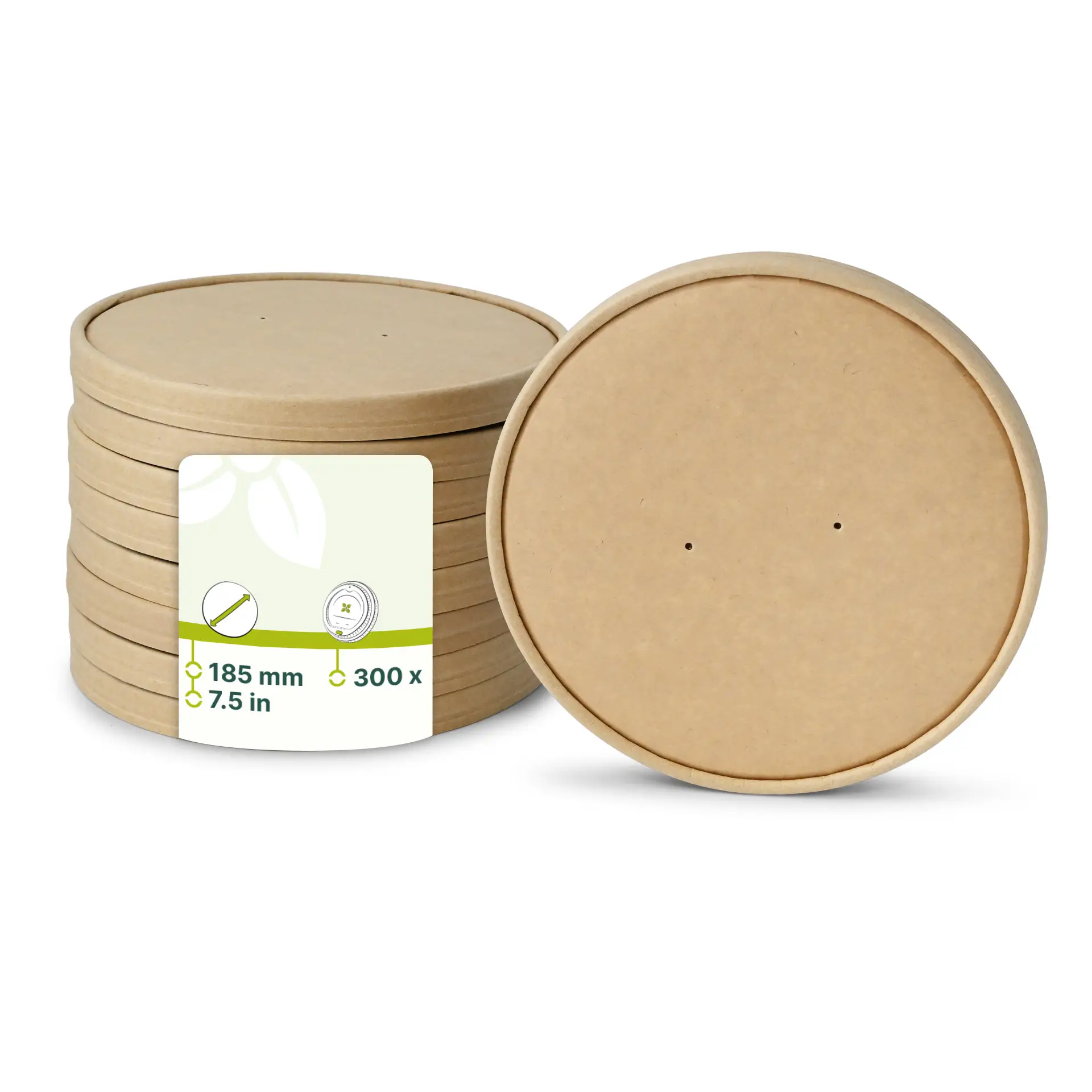 Couvercle ventilé en carton kraft brun, revêtement PLA, Ø 185 mm