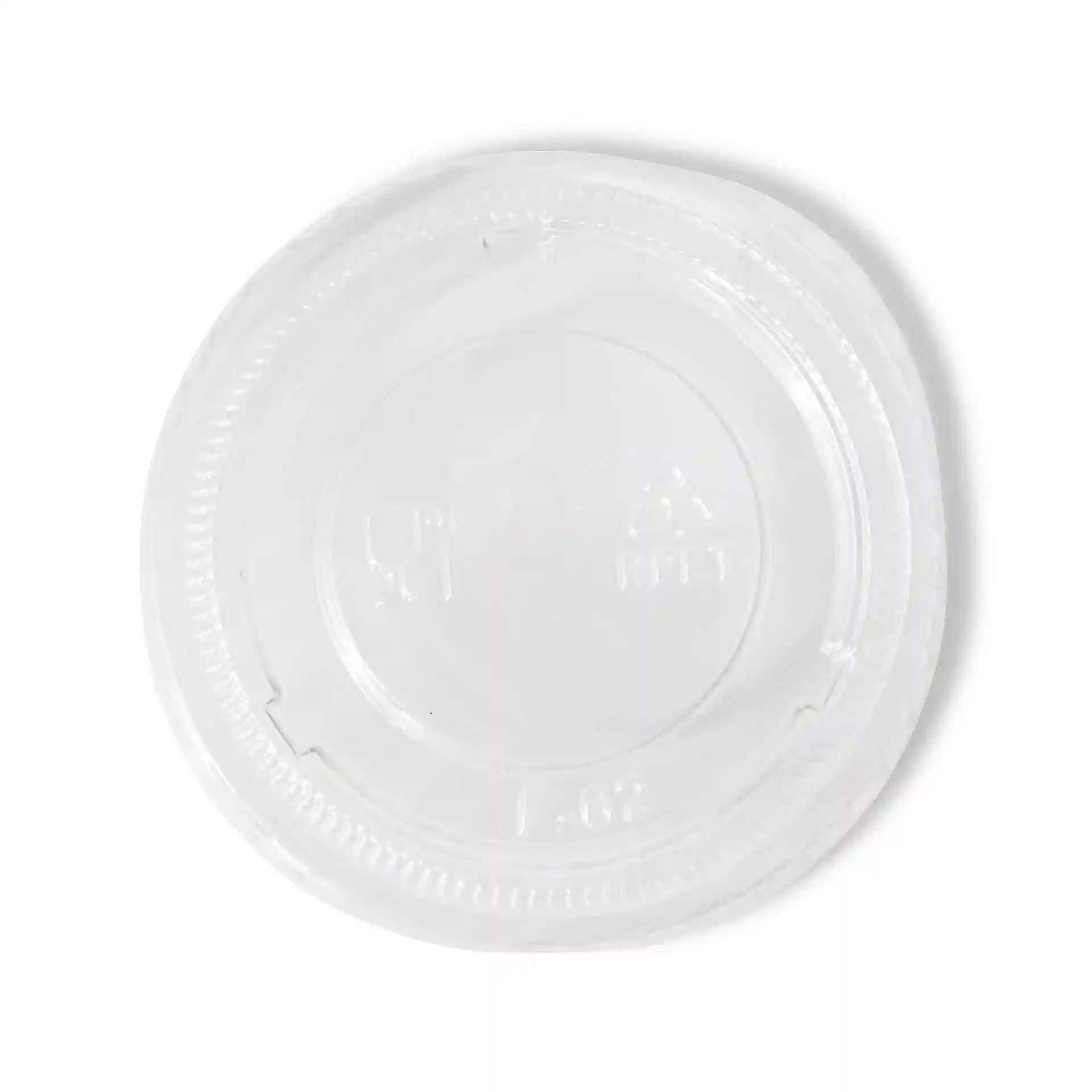 Coperchio rPET trasparente con un diametro di 62 mm e un'altezza di 7 mm.