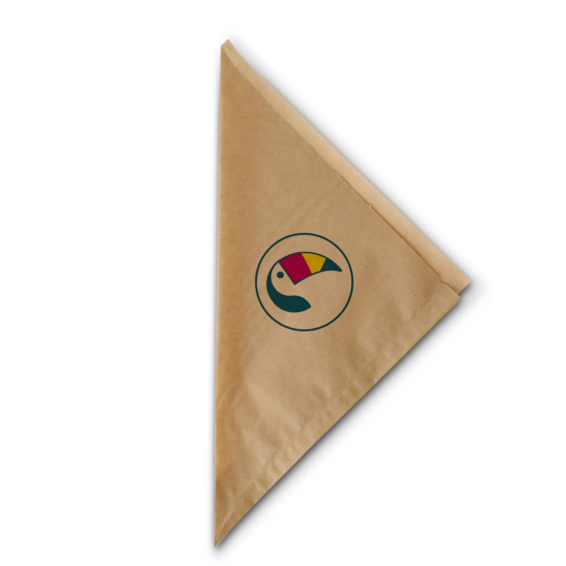 Sachet cone en papier marron pour frites, avec un logo circulaire, adapté aux aliments chauds et froids.