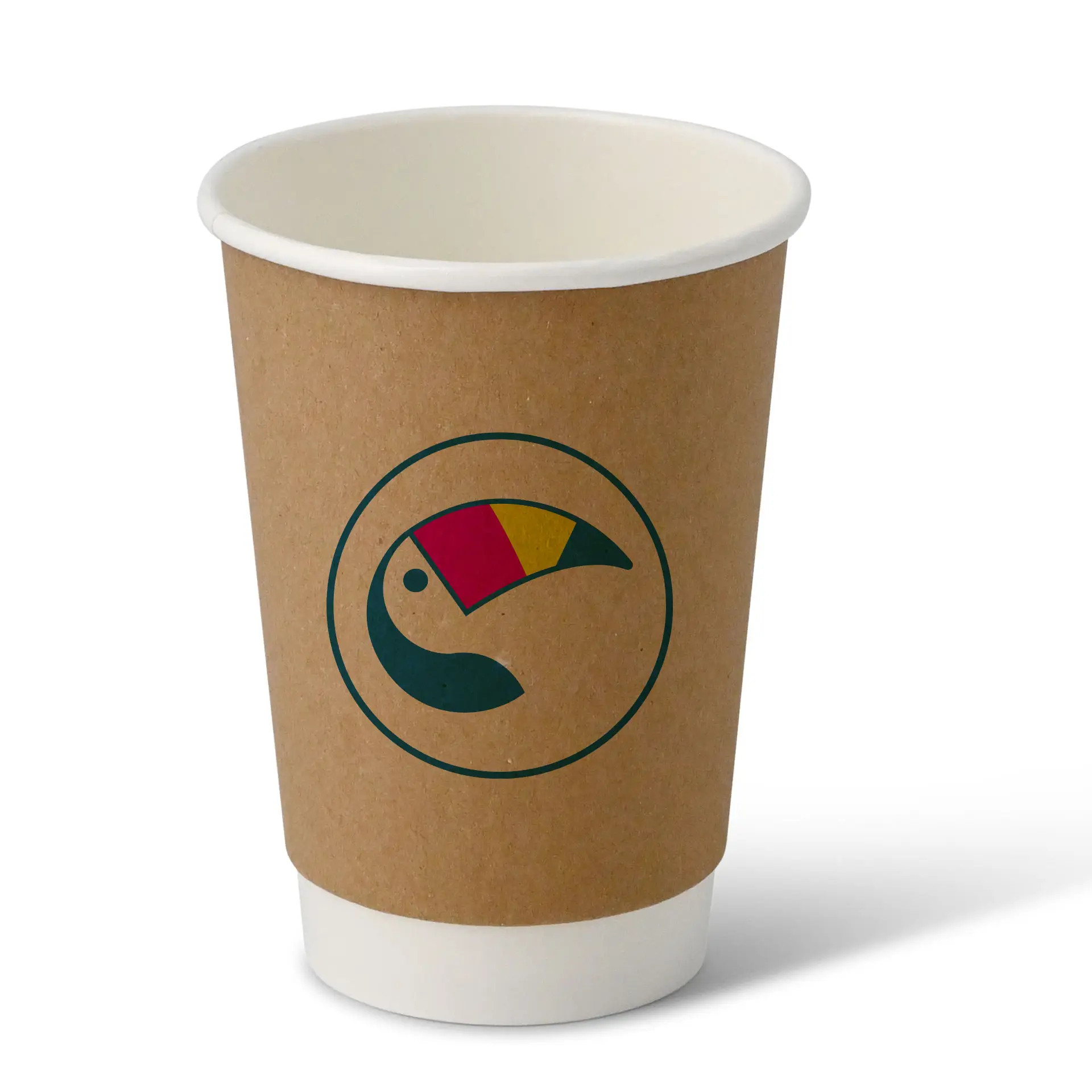 Gobelets en papier imprimés (double paroi) 400 ml / 16 oz, double paroi, marron / blanc, mat, revêtement PLA