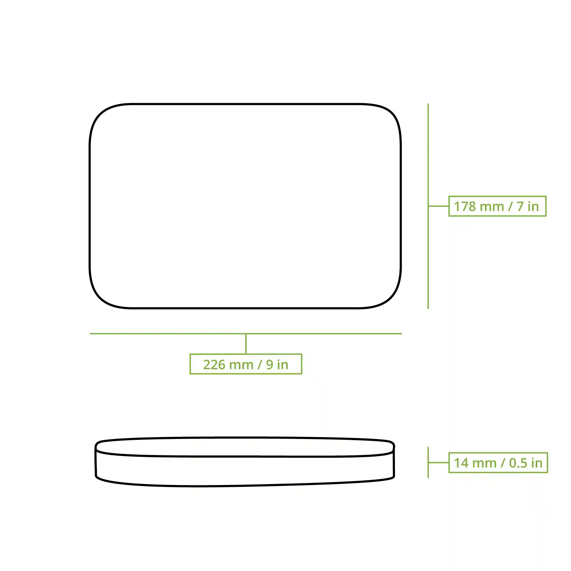 Dessin schématique d'un couvercle en aluminium rectangulaire pour un plateau-repas à 2 compartiments avec dimensions étiquetées.