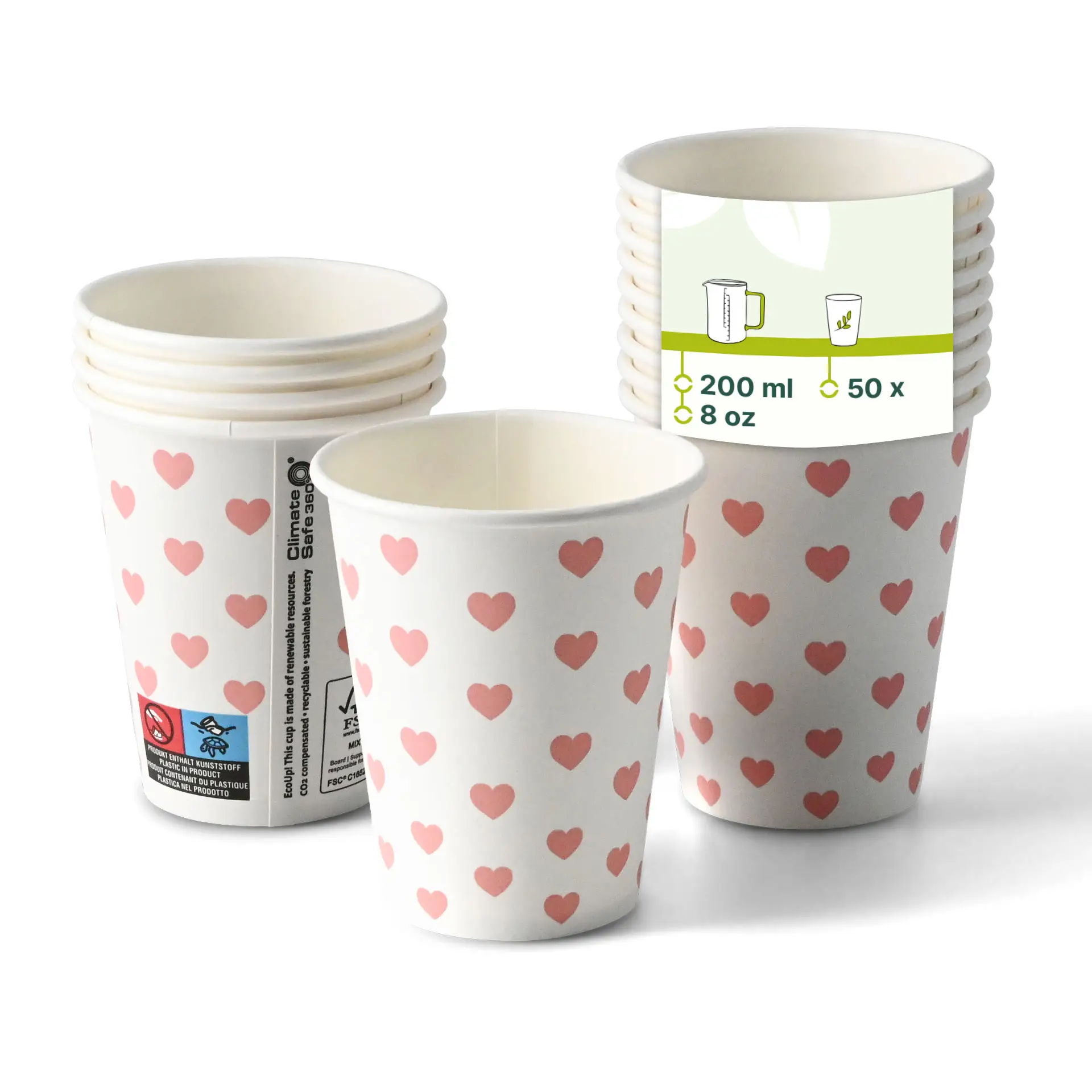 Pappbecher bedruckt "Hearts" (beschichtet) 200 ml / 8 oz, Ø 80 mm, weiss con10032-01-1-pappbecher-bedruckt-hearts-beschichtet-200-ml-8-oz-80-mm-weiss