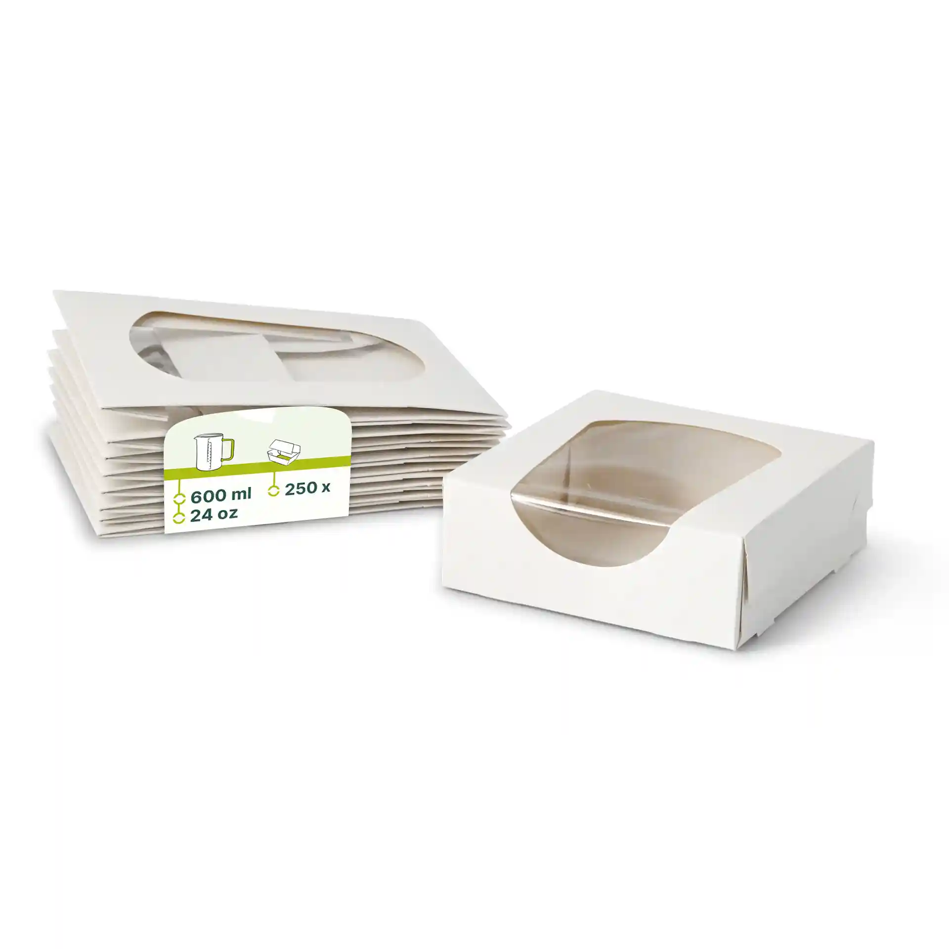 Boîtes pliantes avec fenêtre, 12 x 12 x 4 cm, 600 ml, fenêtre en cellulose, blanc, pliable