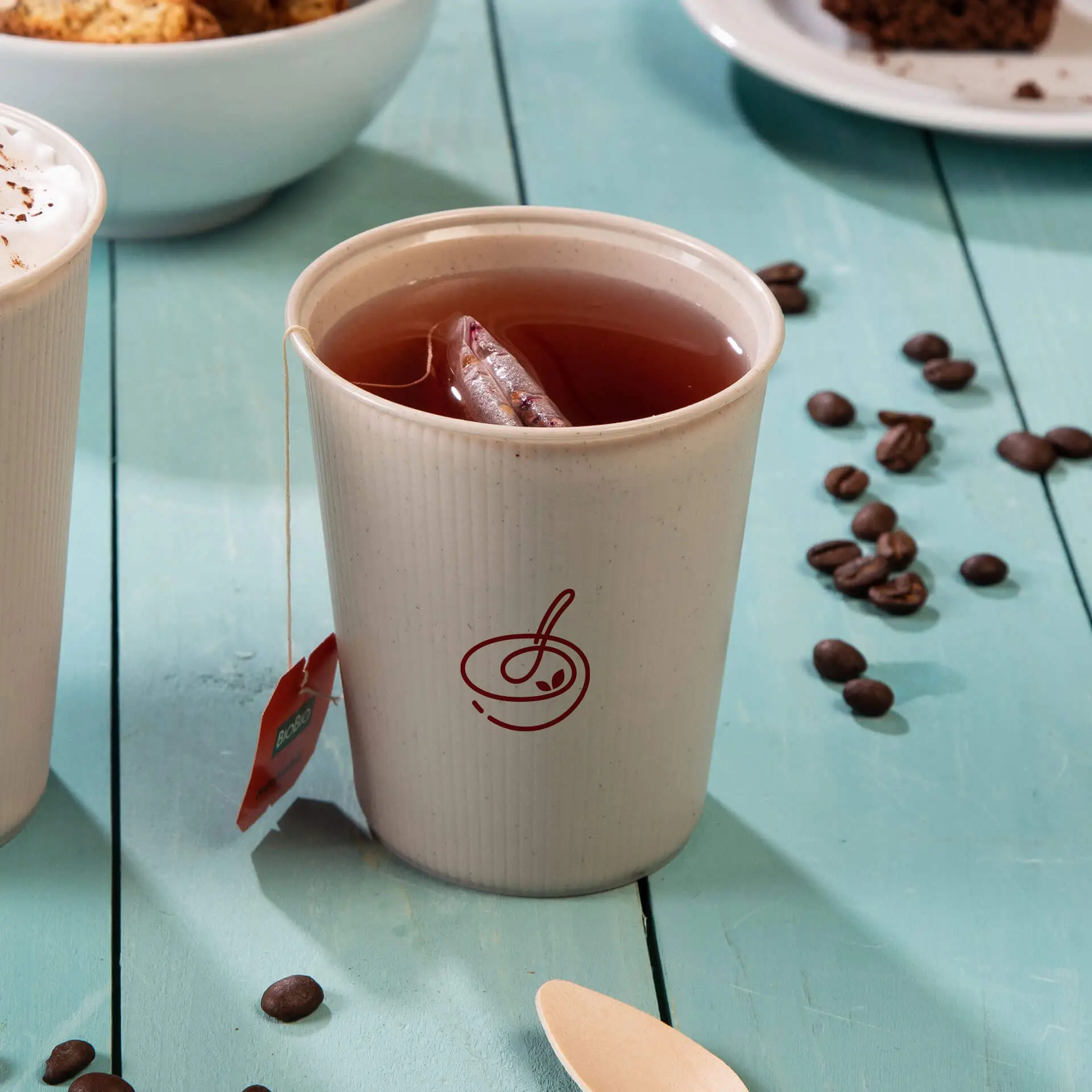 Mehrwegbecher bedruckt, Riffeloptik, 250 ml / 10 oz, Ø 80 mm