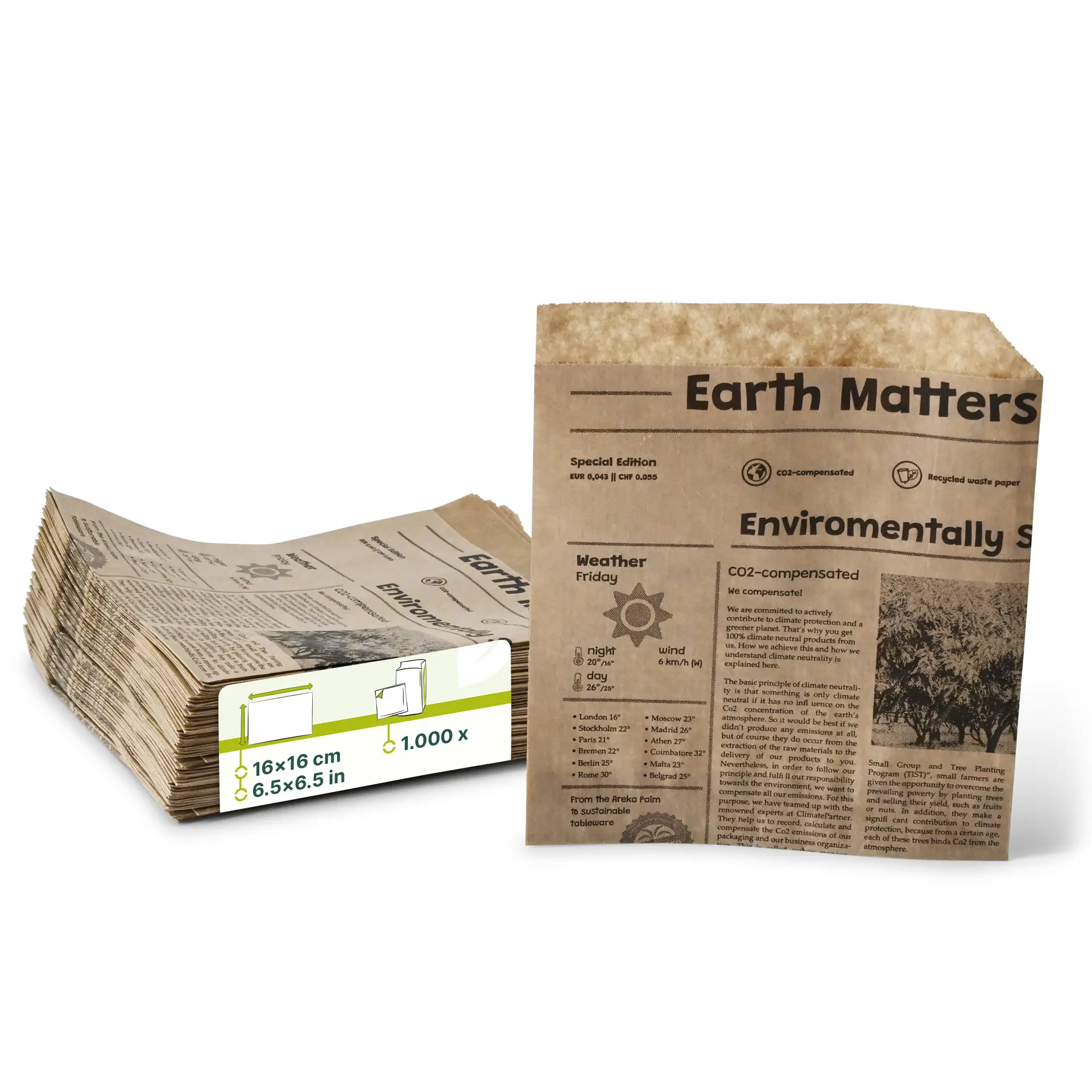 Burgertaschen aus Papier 16 x 16 cm, Zeitungsoptik, braun Burgertaschen aus Papier 16 x 16 cm, Zeitungsoptik, braun