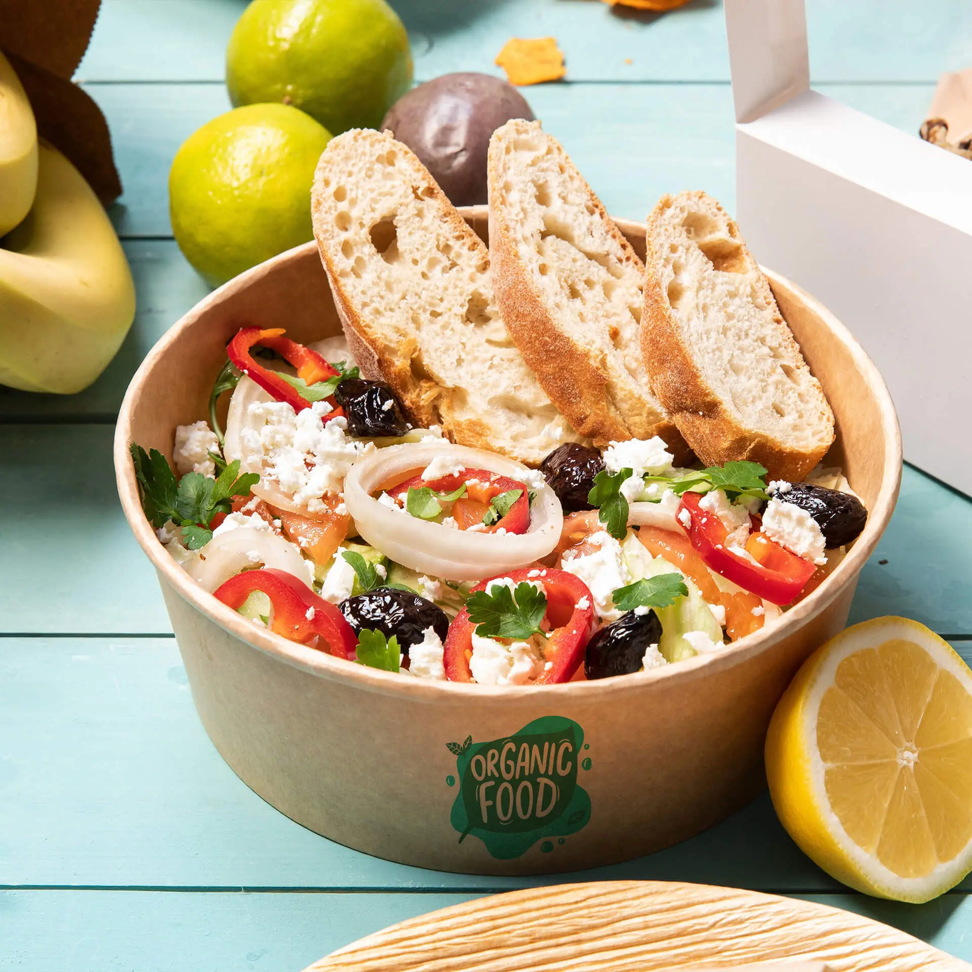 Bols à salade personnalisés / Bowls personnalisés, 1000 ml, Ø 185 mm, brun, avec revêtement PE