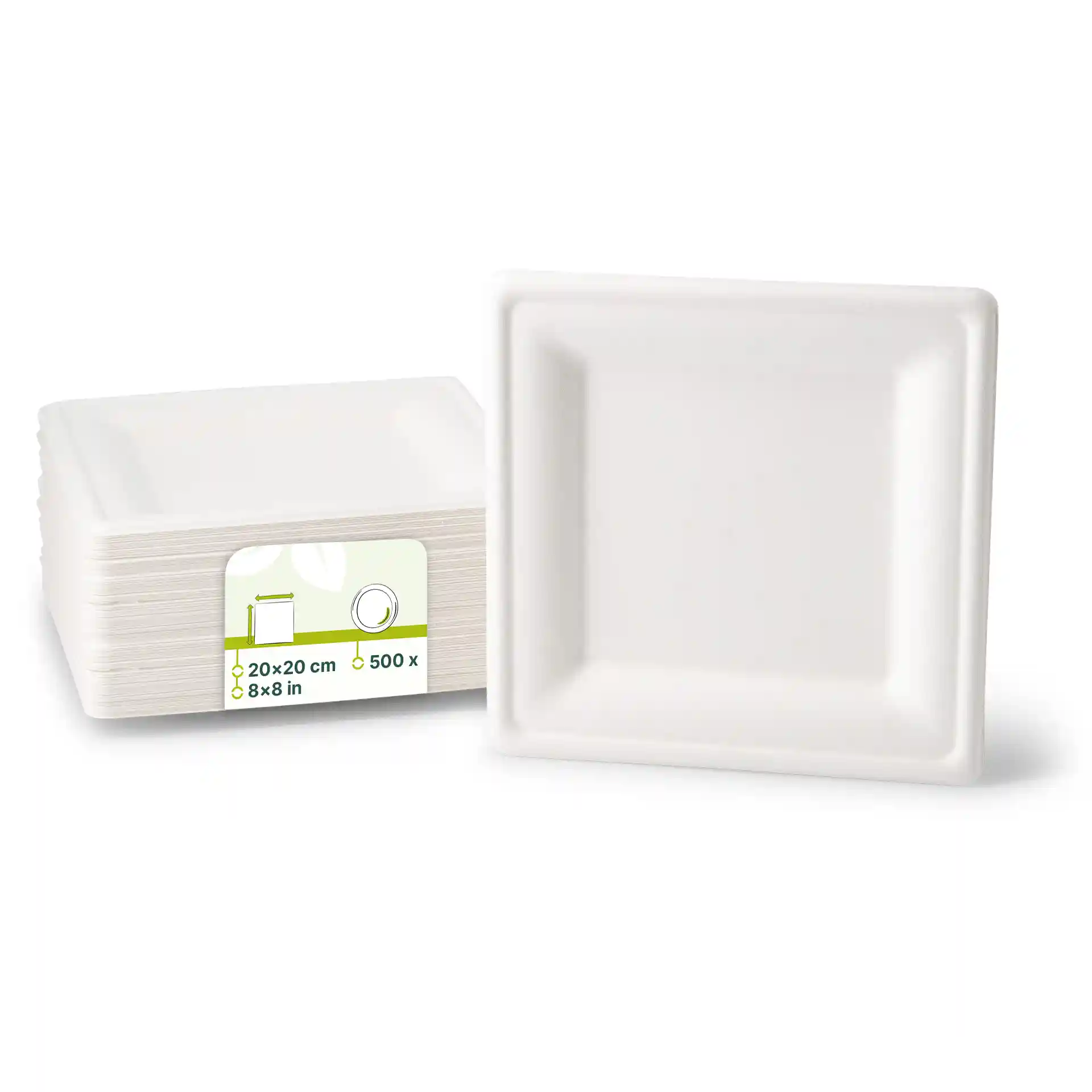 Teller aus Zuckerrohr 20 x 20 cm, quadratisch