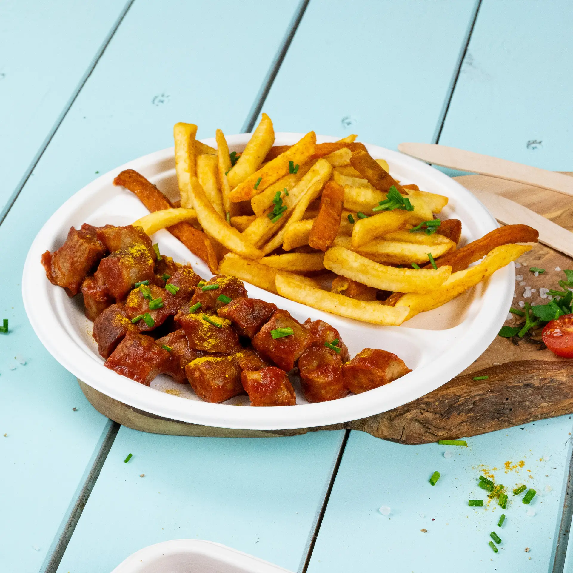 Assiette en canne à sucre Ø 22 cm, 2 compartiments, ronde