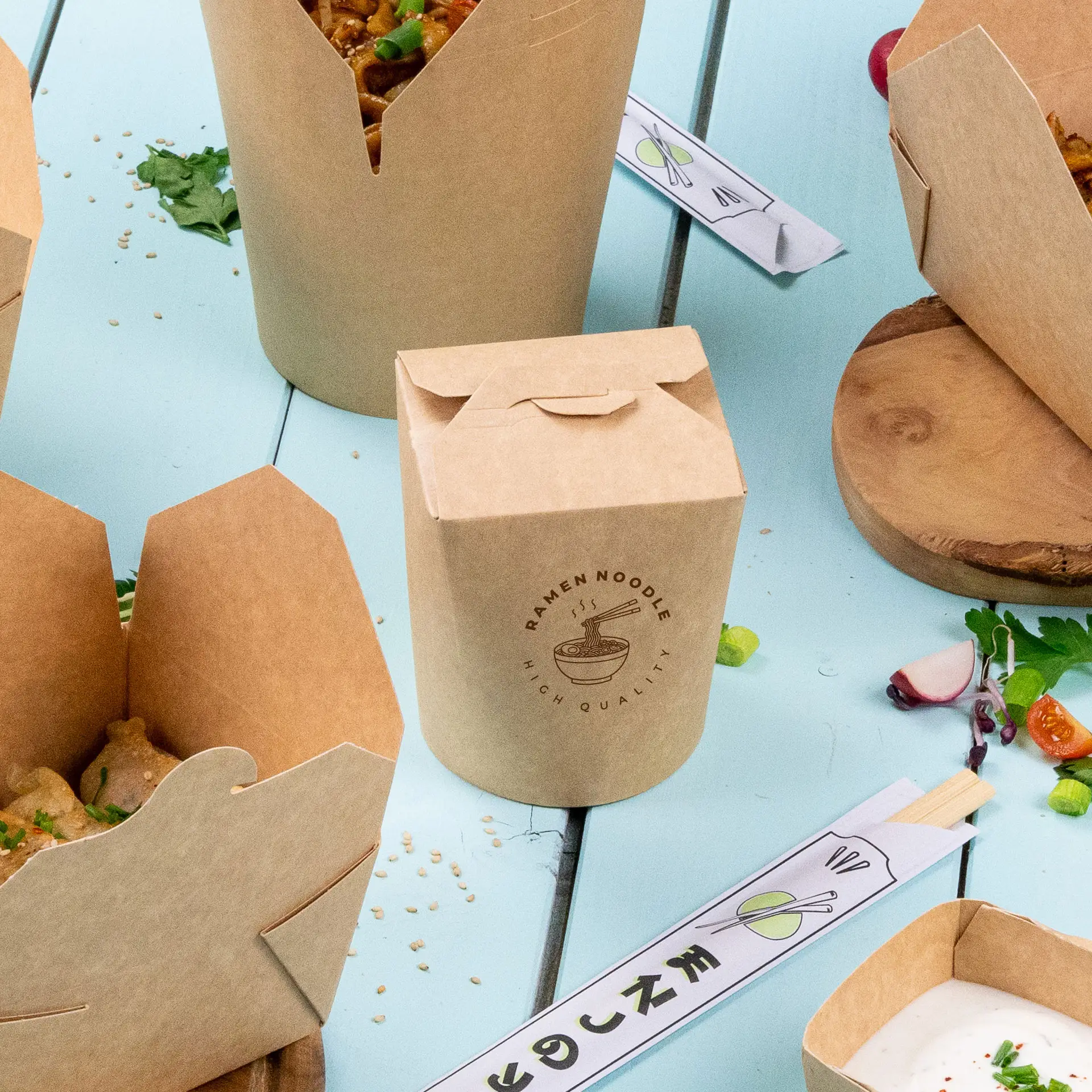 Boîtes à pâtes personnalisées, 400 ml, brun, revêtement PE