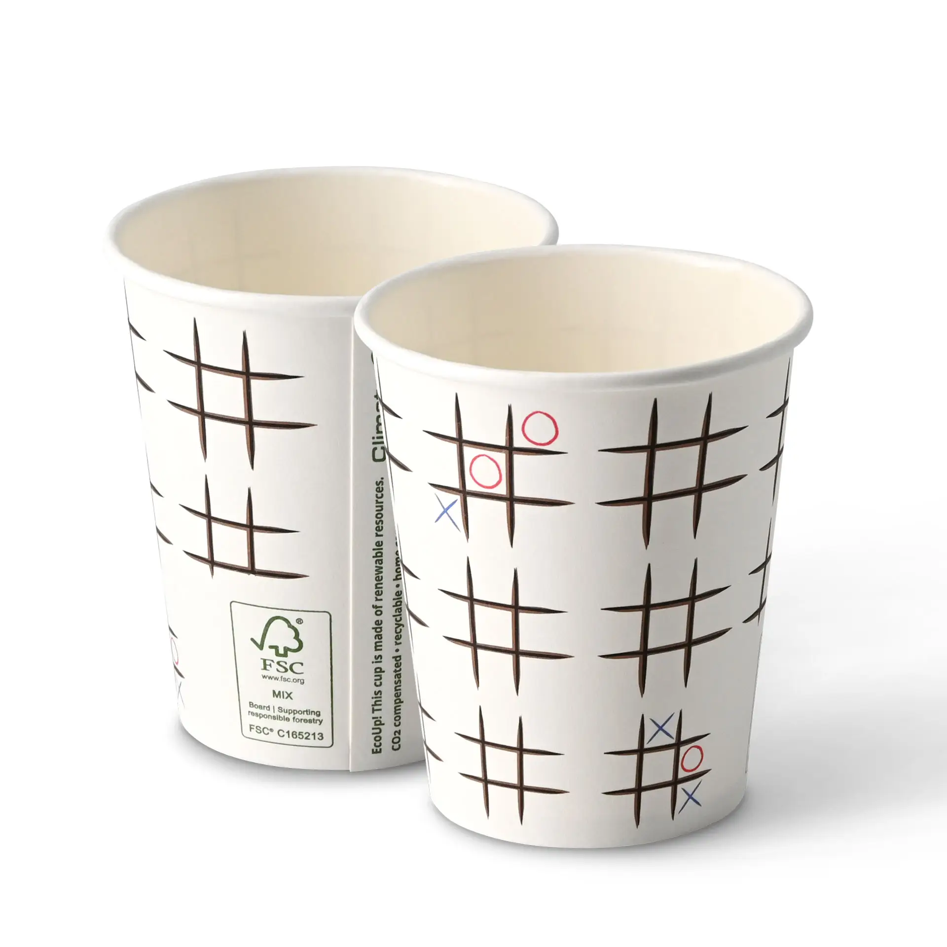Gobelet en carton imprimé "Tic Tac Toe" 20 cl / 8 oz, Ø 80 mm, blanc